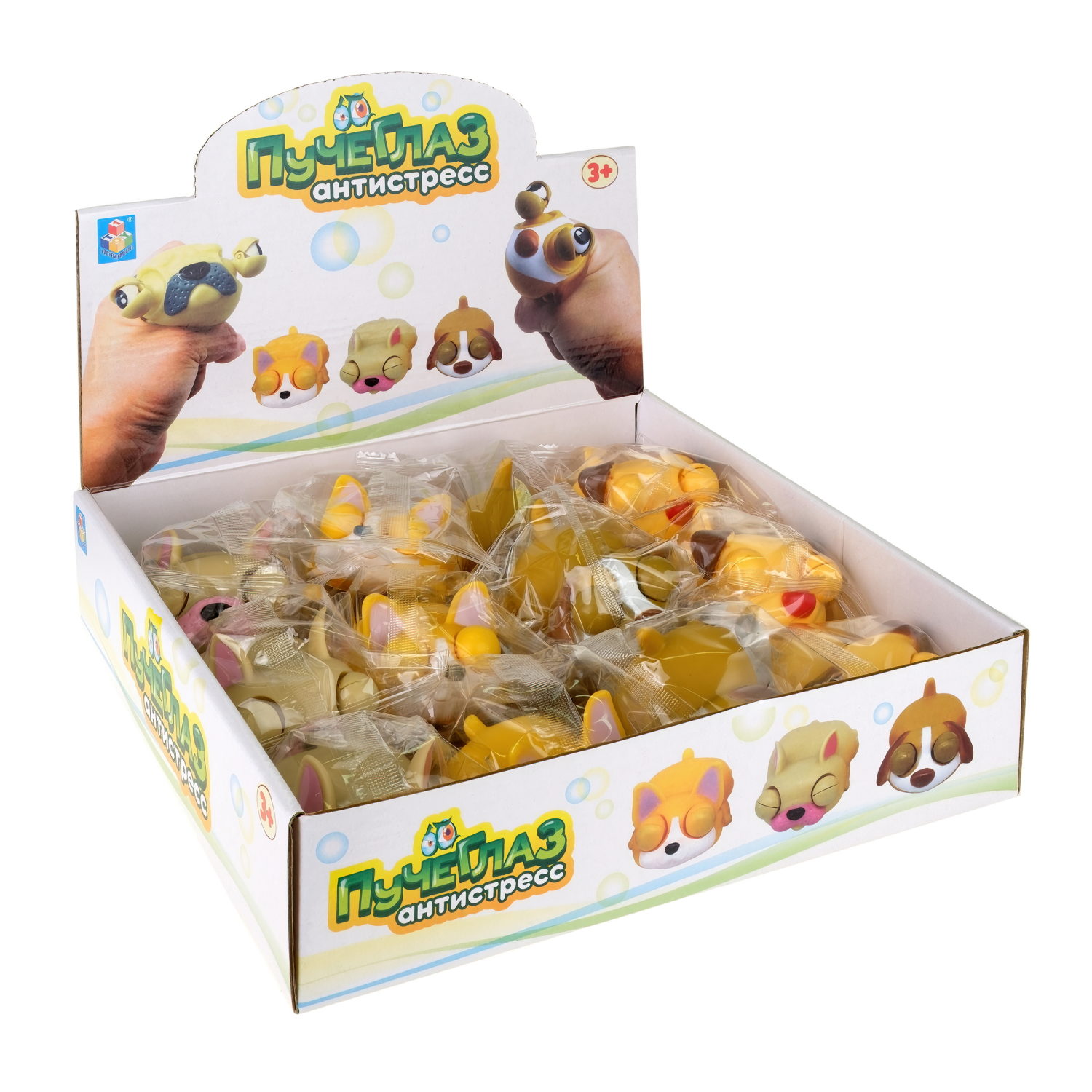 1toy Пучеглаз-антистресс "Собаки мини" 6,3х8x4,6 см, 4 вида в асс., 12 шт. в д/б