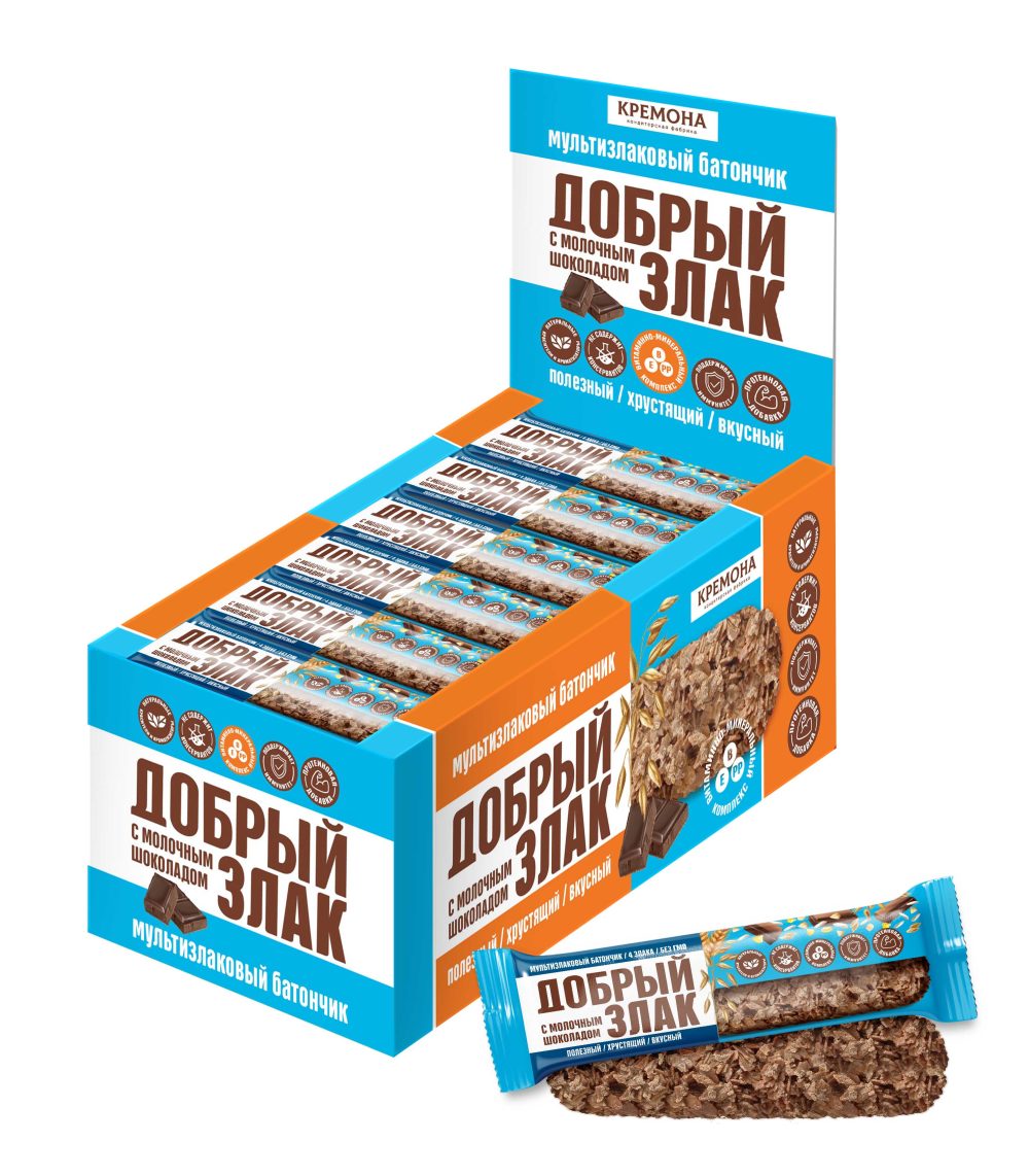 ДОБРЫЙ ЗЛАК Мультизлаковый батончик с молочным шоколадом, 19г х 24 х 8