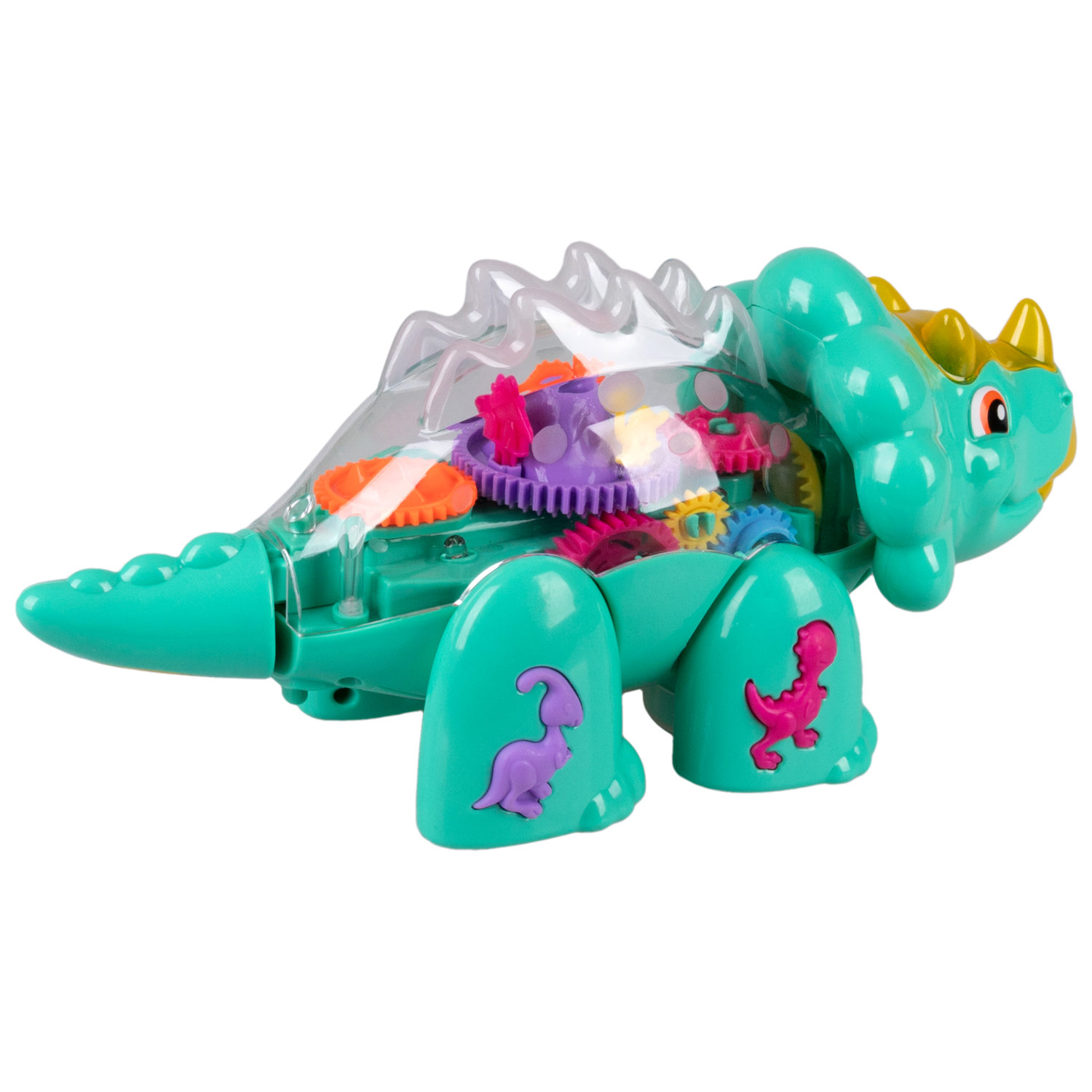 Динозавр игрушка 1TOY Движок «Трицератопс», прозрачная с шестеренками, со светом и звуком, 1 шт.