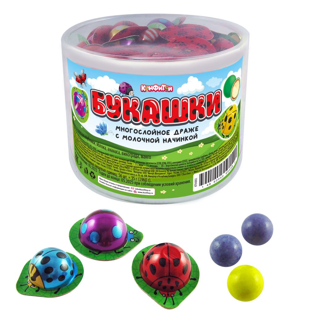 БУКАШКИ многослойное драже с молочной начинкой, блок 100 шт. (2г х 100 х 24)