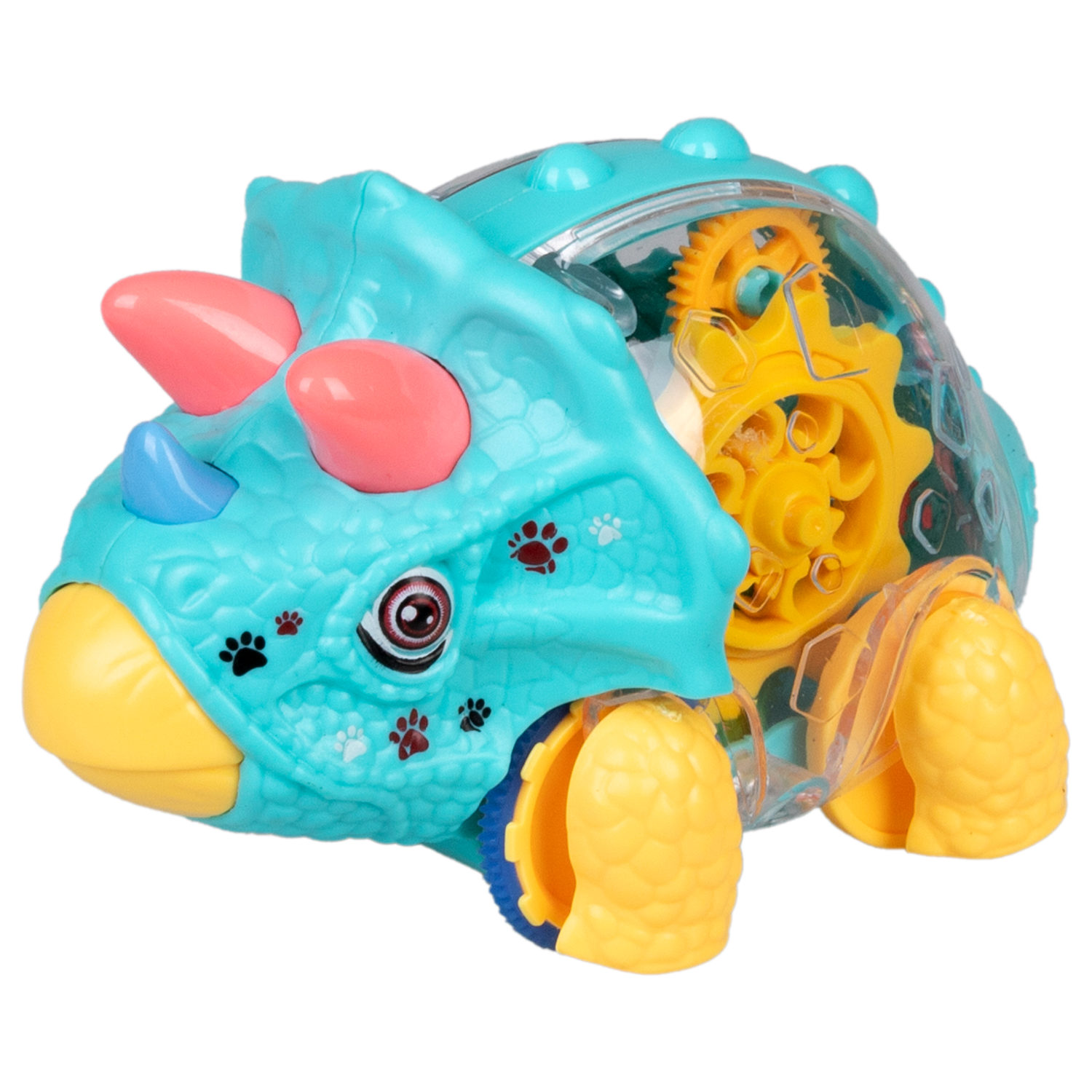 Игрушка прозрачная с шестеренками 1TOY Движок «Трицератопс», со светом, фрикционная, 4 цвета в ассортименте