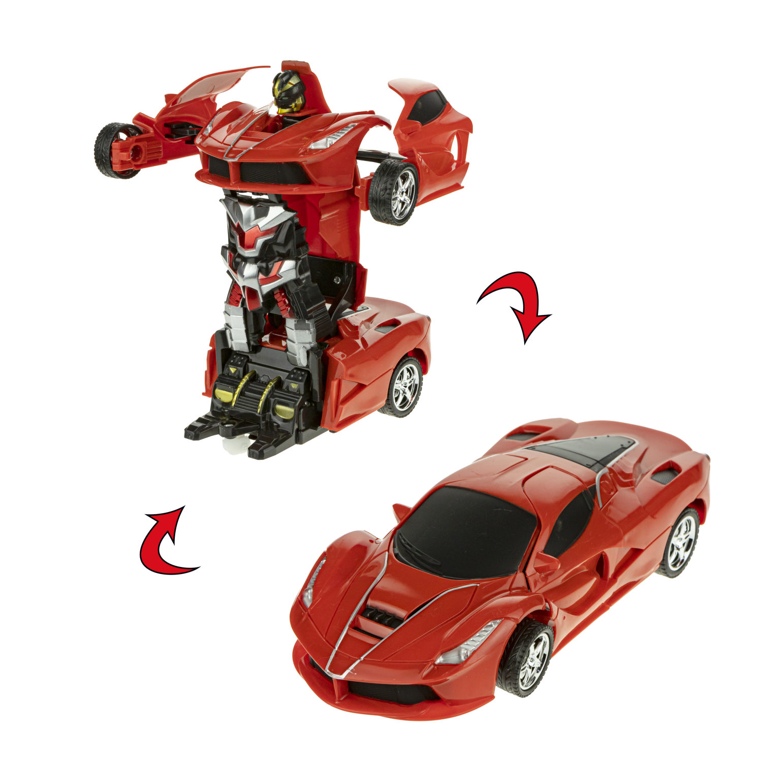 1TOY Трансботы, 1 к18 на р.у. 27МГц, трансформирующийся в легковую машину 20 см, 2 цвета желтый, красный