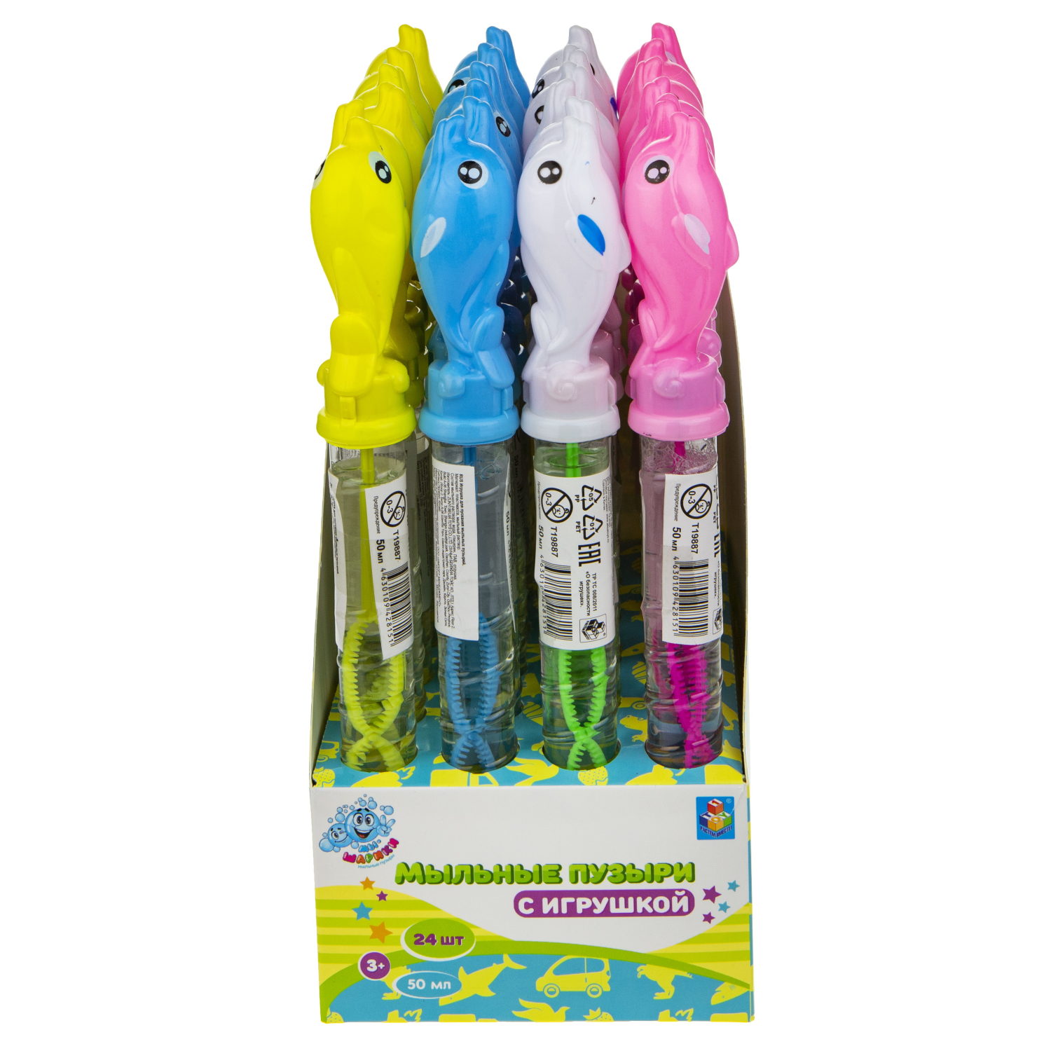 Мыльные пузыри с игрушкой 1TOY Мы-шарики! Дельфин, 50 мл, 4 цвета в ассортименте