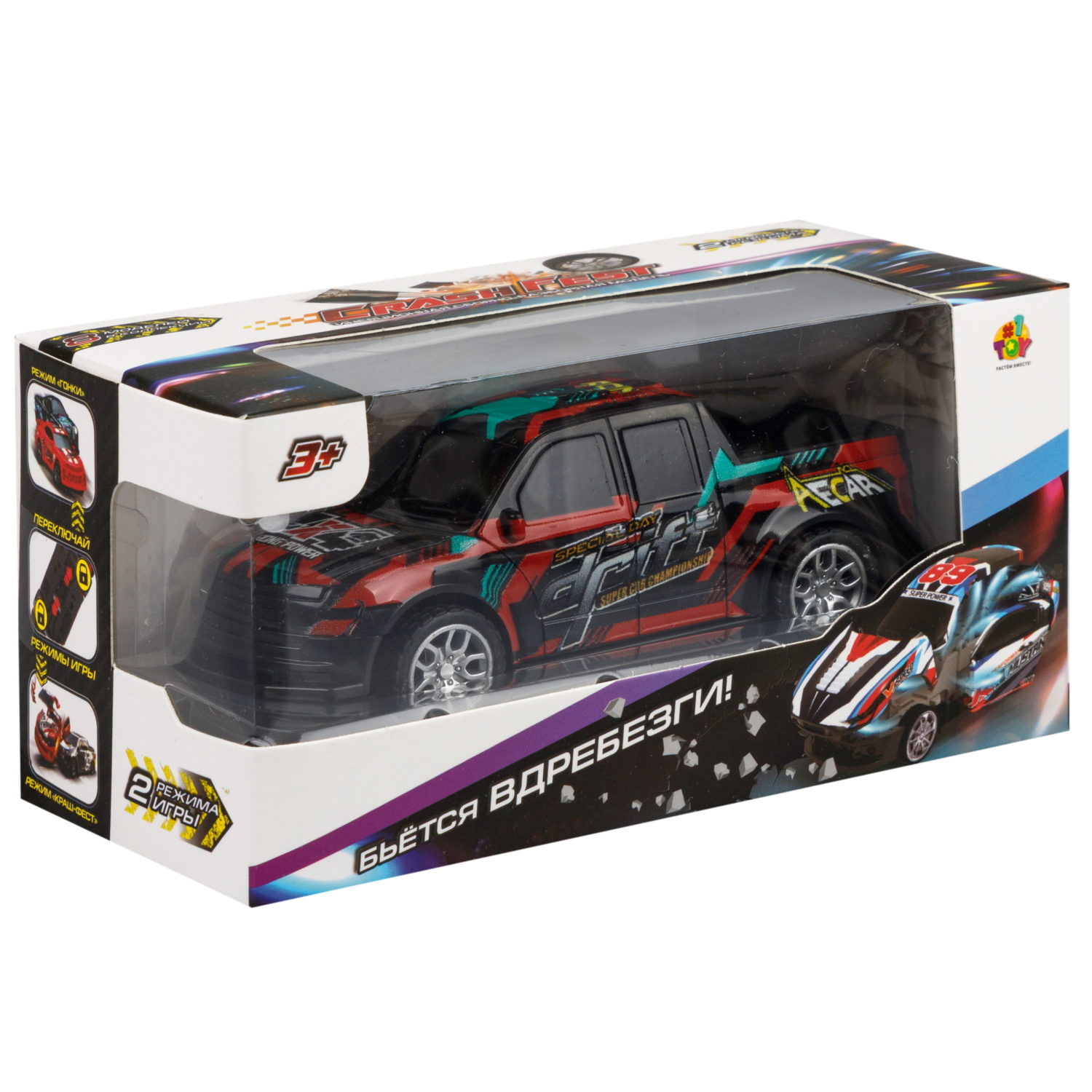 Машинка инерционная 2в1 1TOY CrashFest II , разборная, 13 см, 4 вида