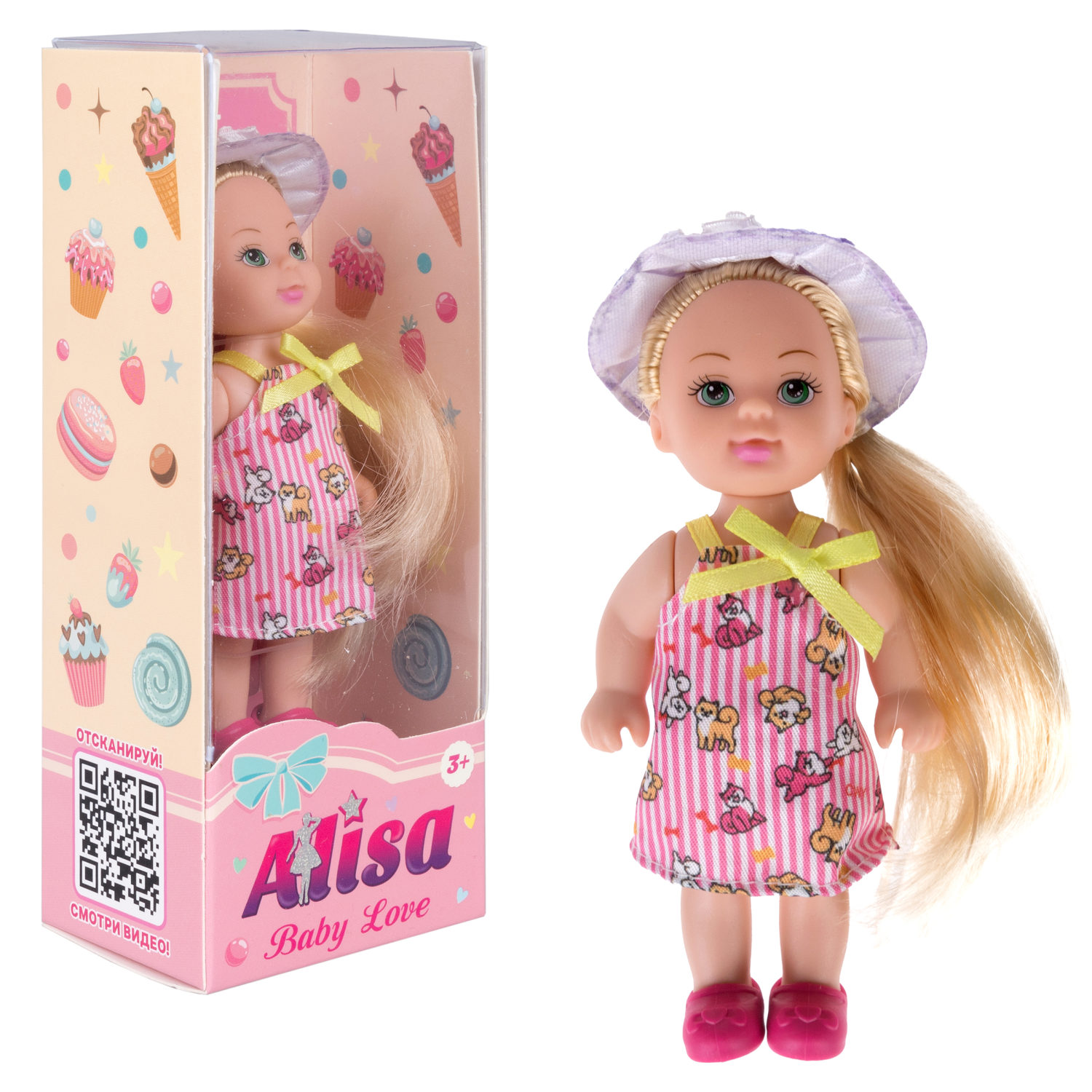 Кукла 1TOY ALISA BABY LOVE, в розовом платье в полоску, 12 см
