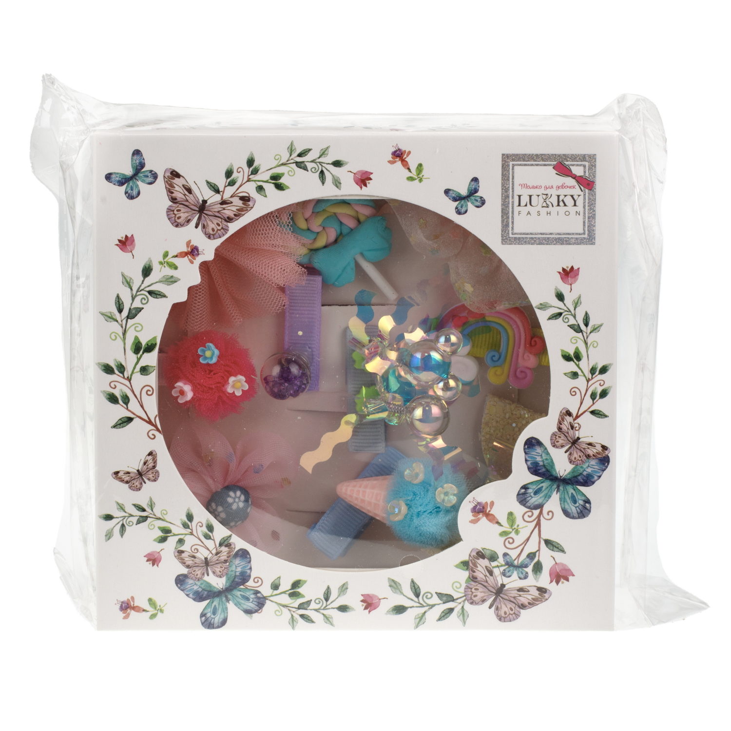 Lukky Fashion набор аксессуаров для волос розовый, в наборе 10 заколок, подарочная упаковка, 14х14х4см