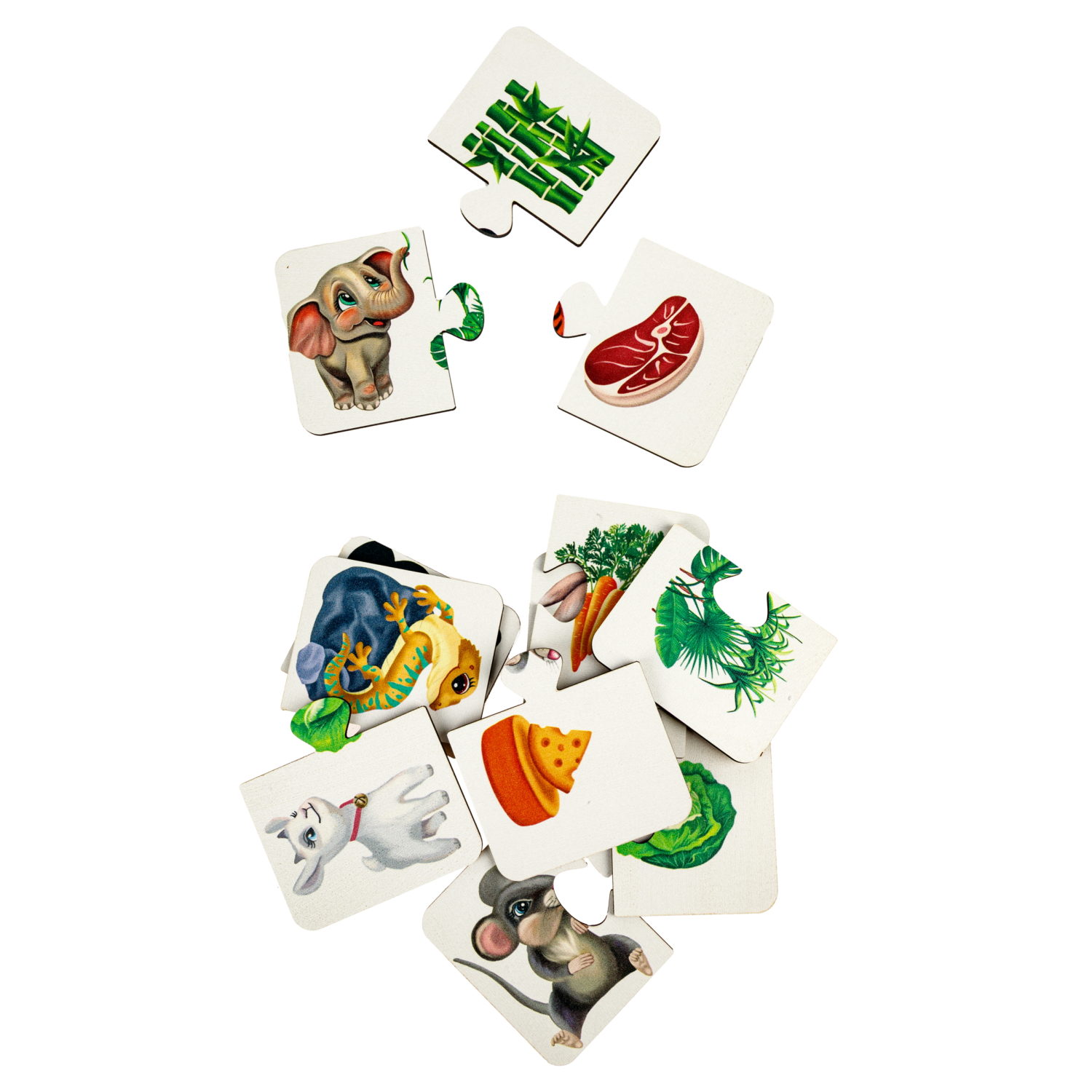 Деревянные пазлы Collection Animals, 7 животных из двух частей, 14 деталей