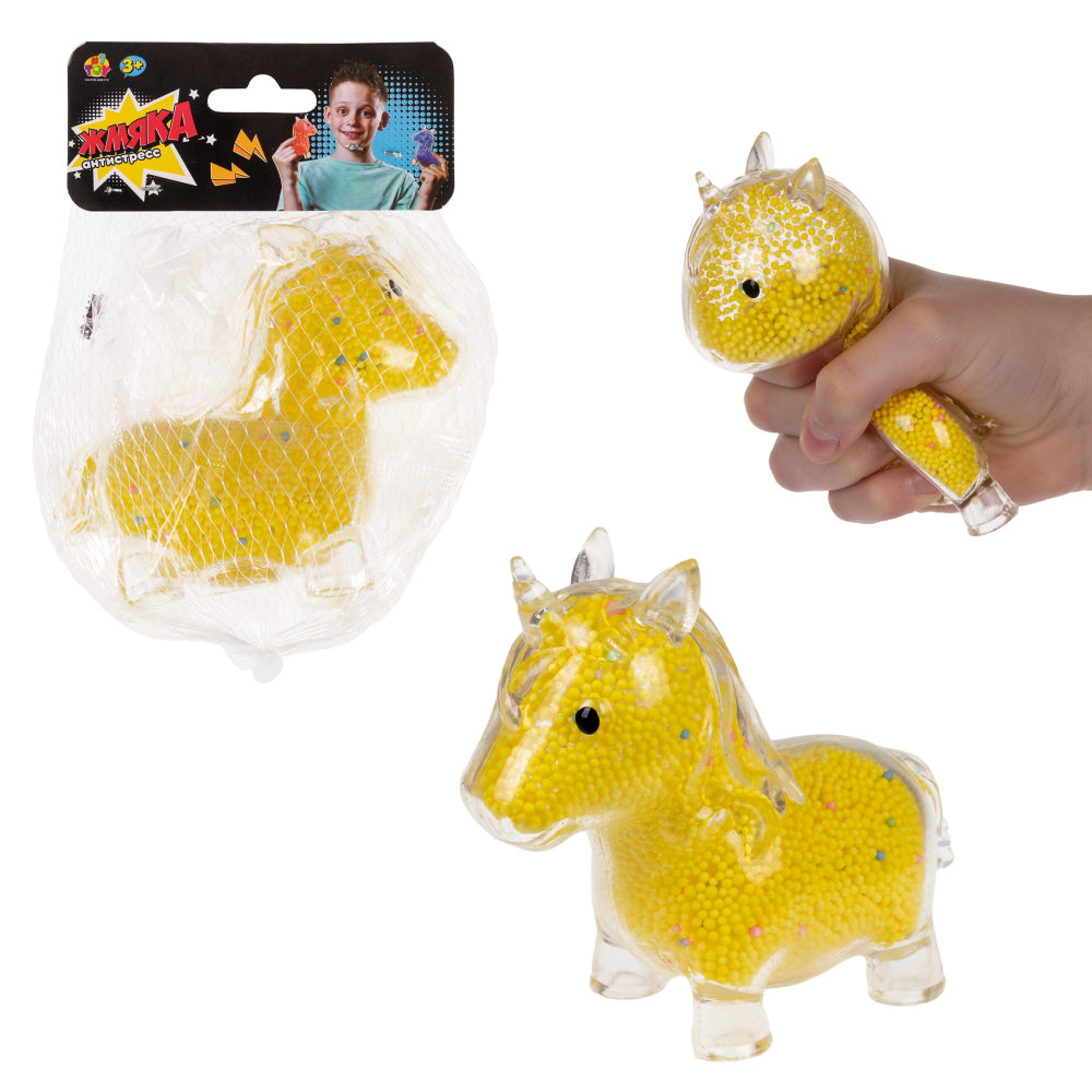 1toy Жмяка единорог с пенопластовыми шариками, 11х8 см,  жёлтый