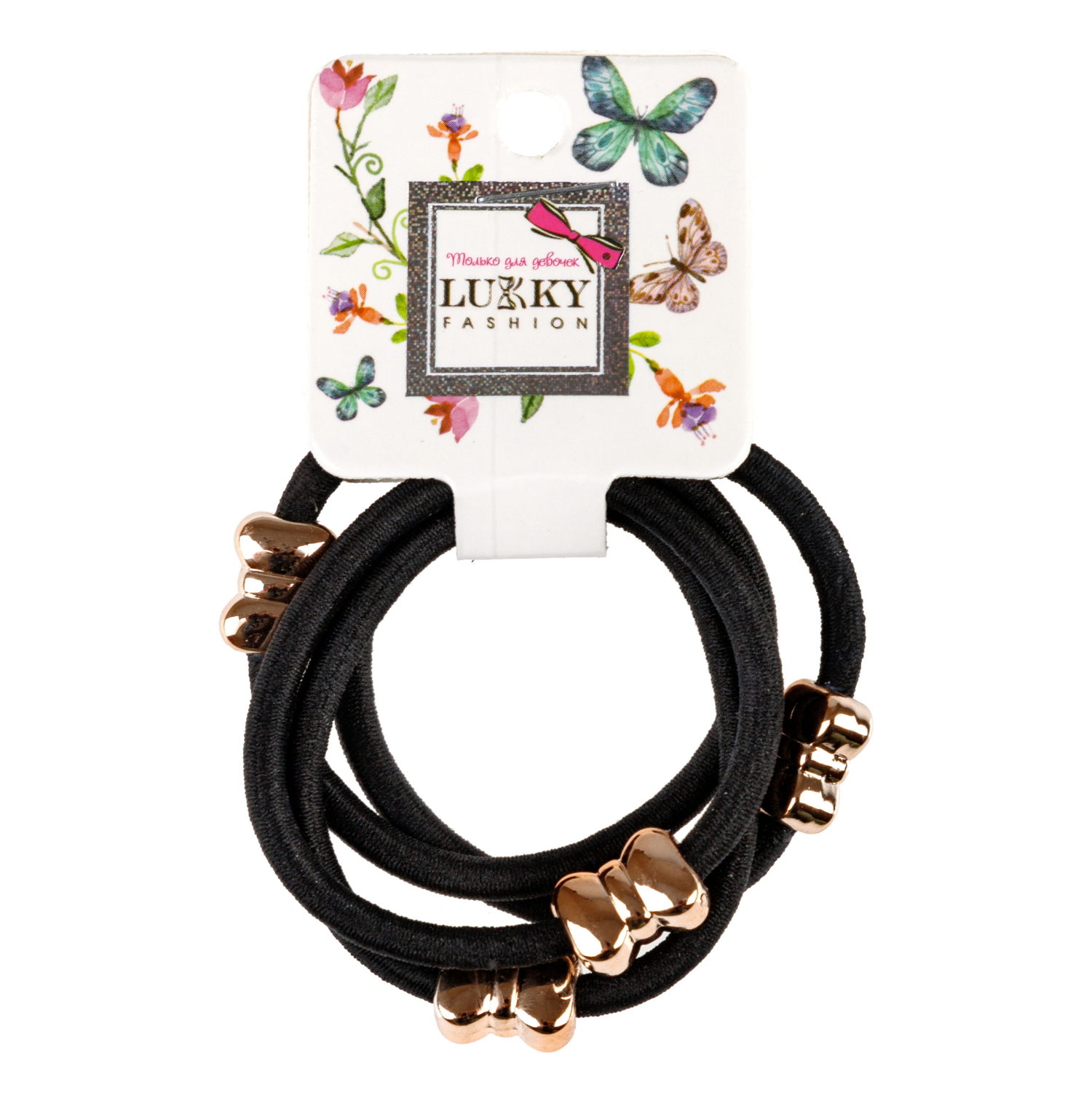 Lukky Fashion набор из 4 резинок для волос с метал.бантиком, 3 цвета в ассортименте: черный, золотой, красный микс