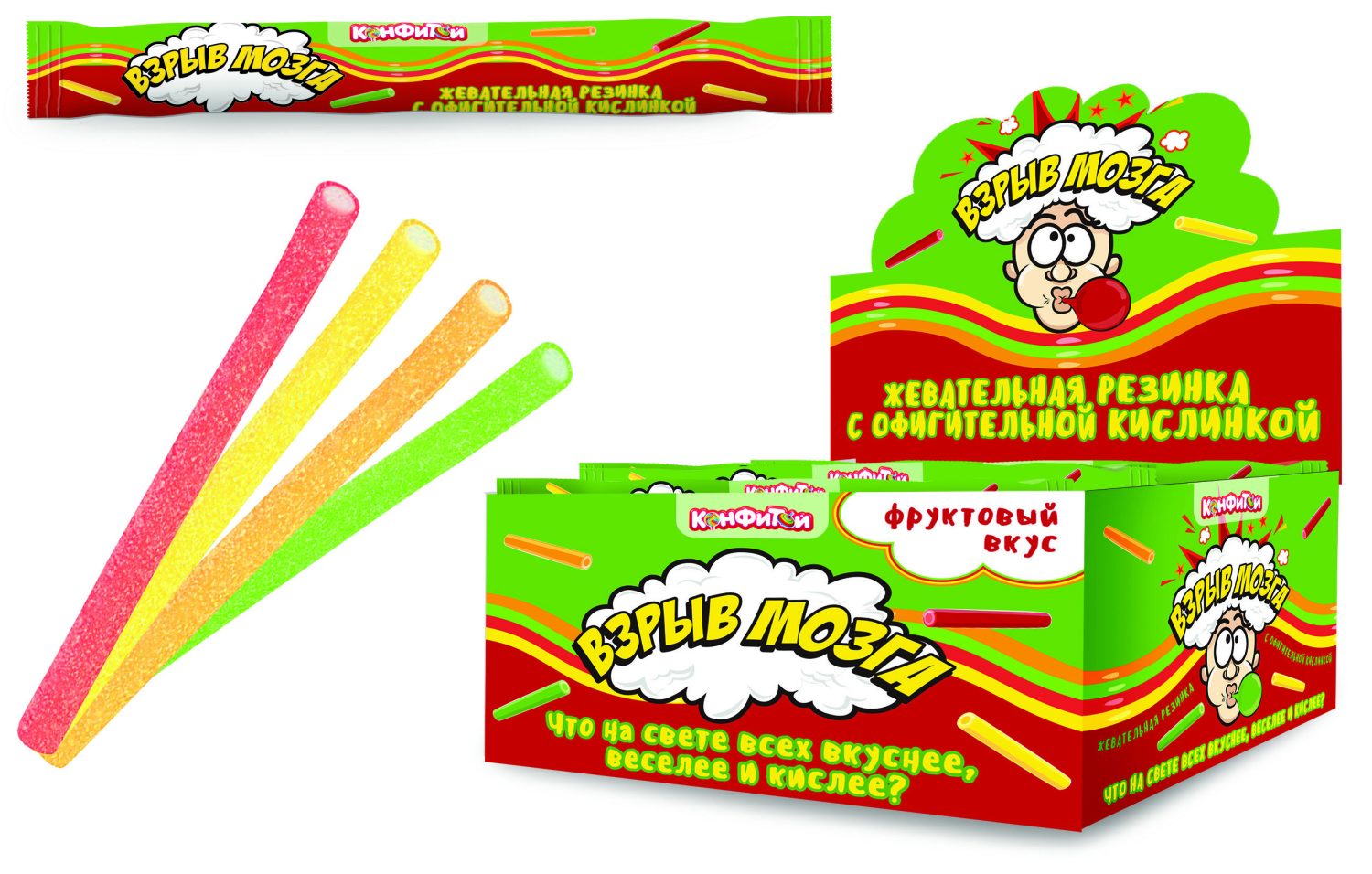 Жевательная резинка "ВЗРЫВ МОЗГА" кислая,  в блоке 48шт