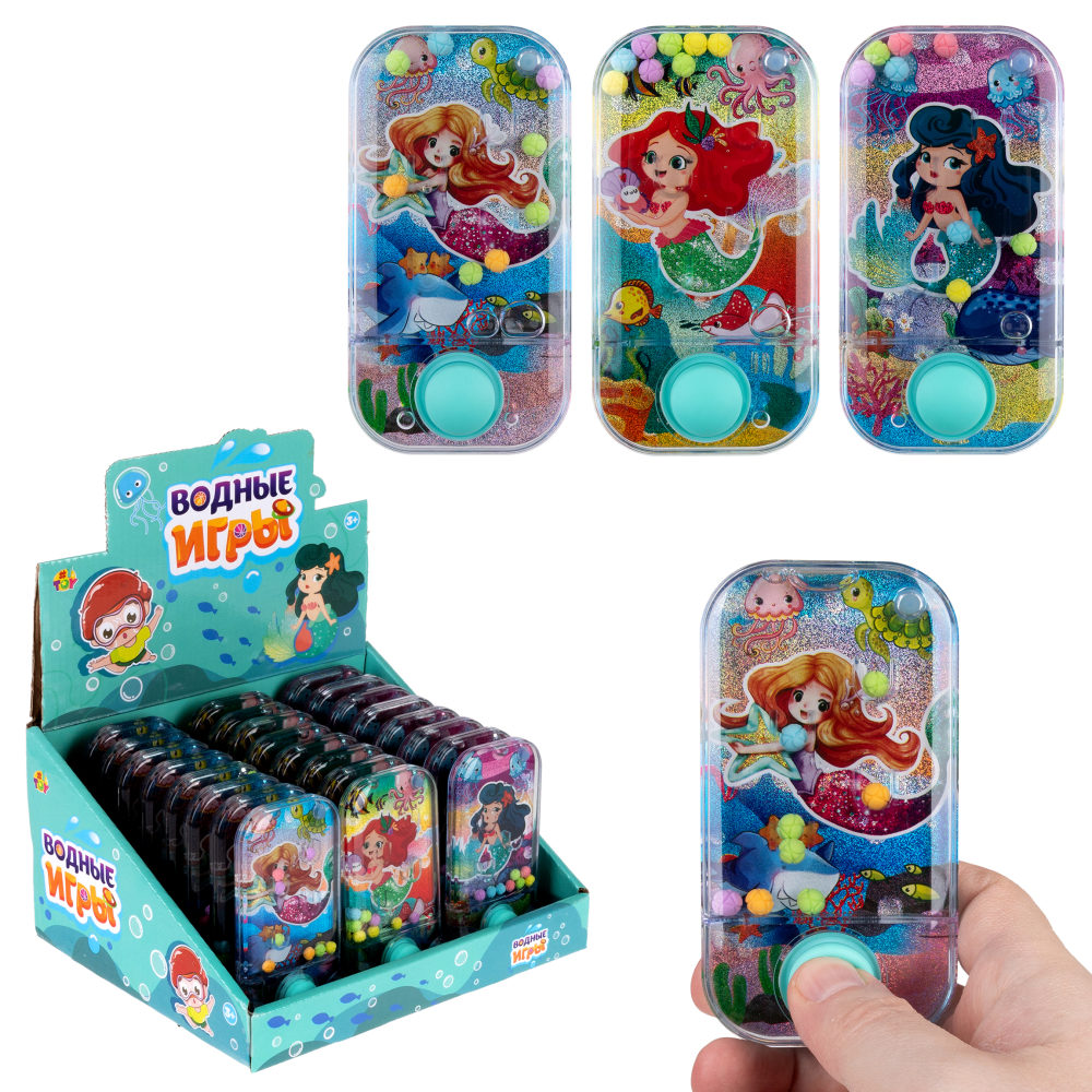 1TOY Игра с водой забрось мячики русалочки, 3 вида в асс. 11,5*6*2см, 24 шт в дисплей боксе