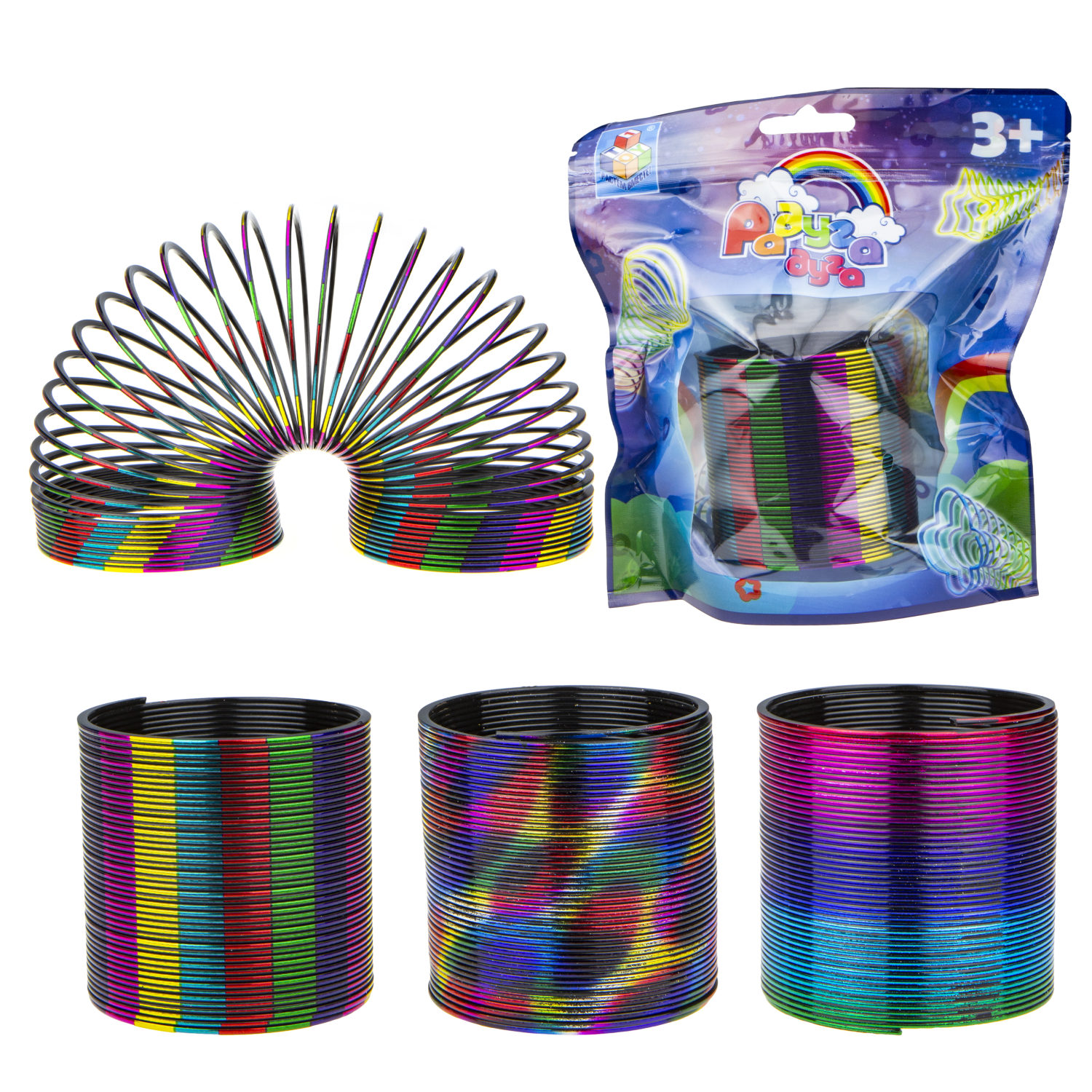 1toy пружинка Радуга-Дуга металлик пятнист. 6,3*6,5см.в пак.16*6*18см