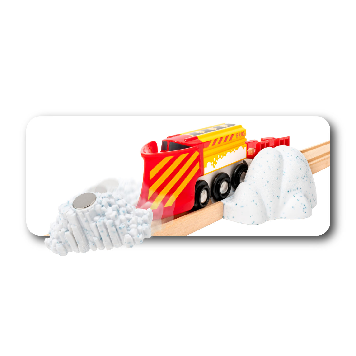 Снегоуборочный поезд с грузом BRIO для деревянной железной дороги, паровозик детский на магнитах