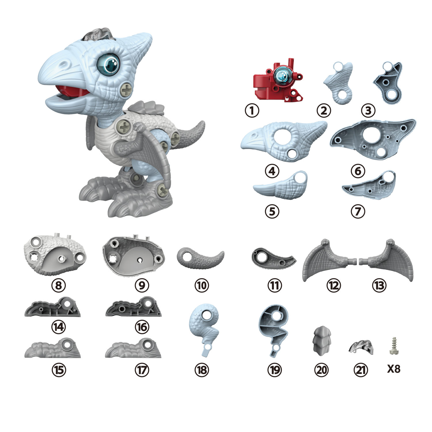 Интерактивная игрушка динозавр 1toy RoboLife Птеродактиль, детская, музыкальная, конструктор, робот, со световыми эффектами, для девочек и мальчиков