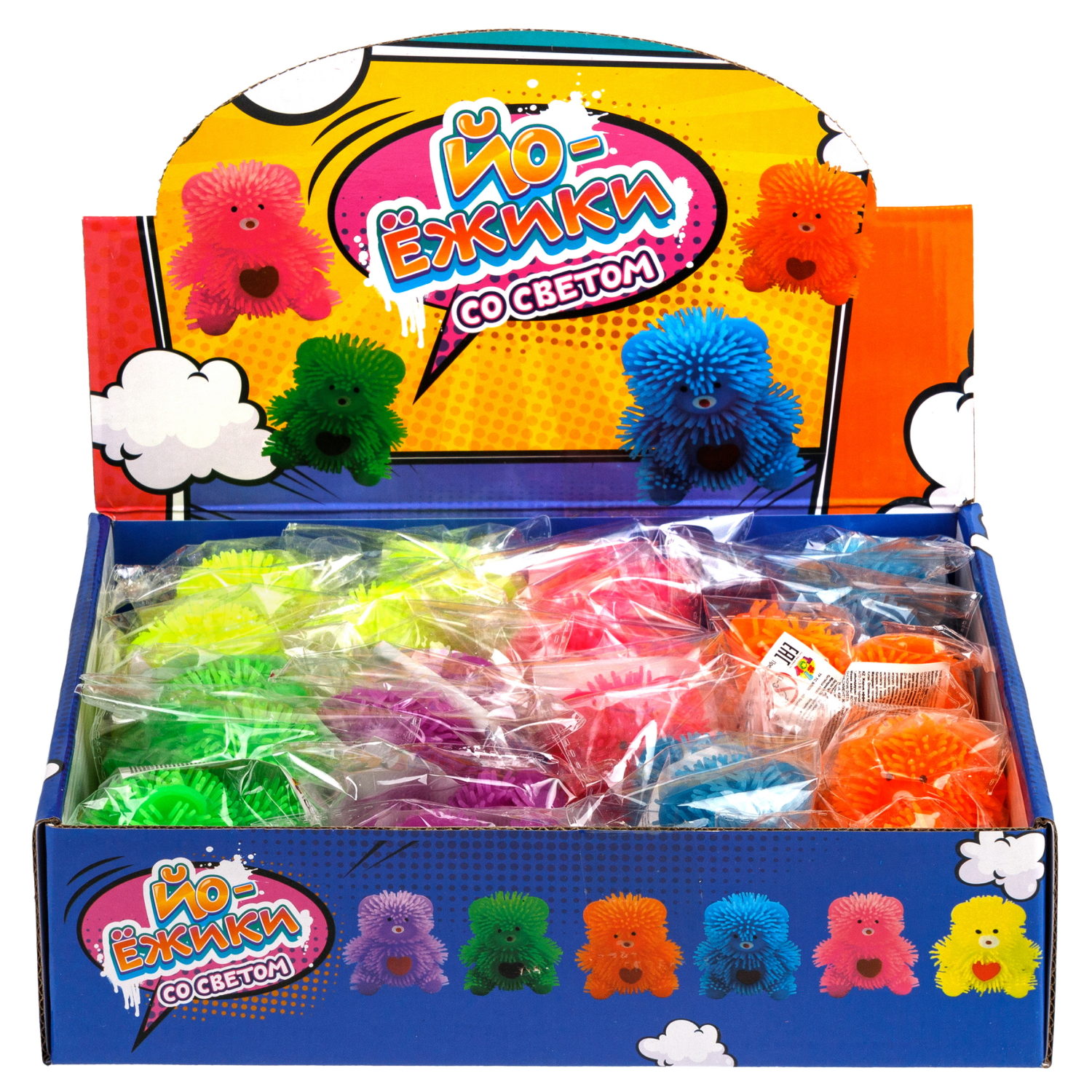 Игрушка-антистресс для рук 1toy Йо-Ёжики, "Медвежонок" 8 см, со светом, 6 видов в ассортименте