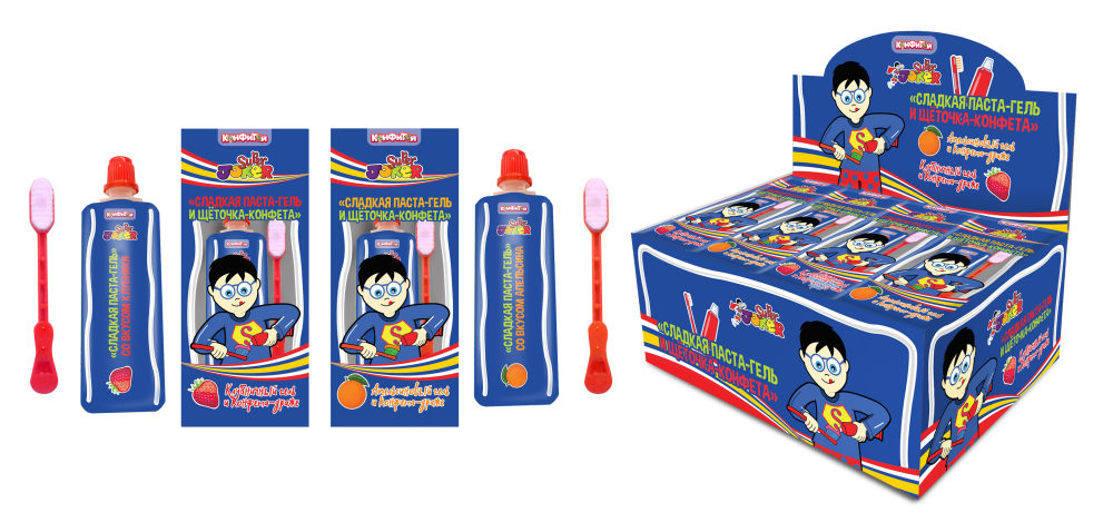 SUPER JOKER сладкая паста и щёточка-конфета, блок 30 шт. (13г х 30 х 20)