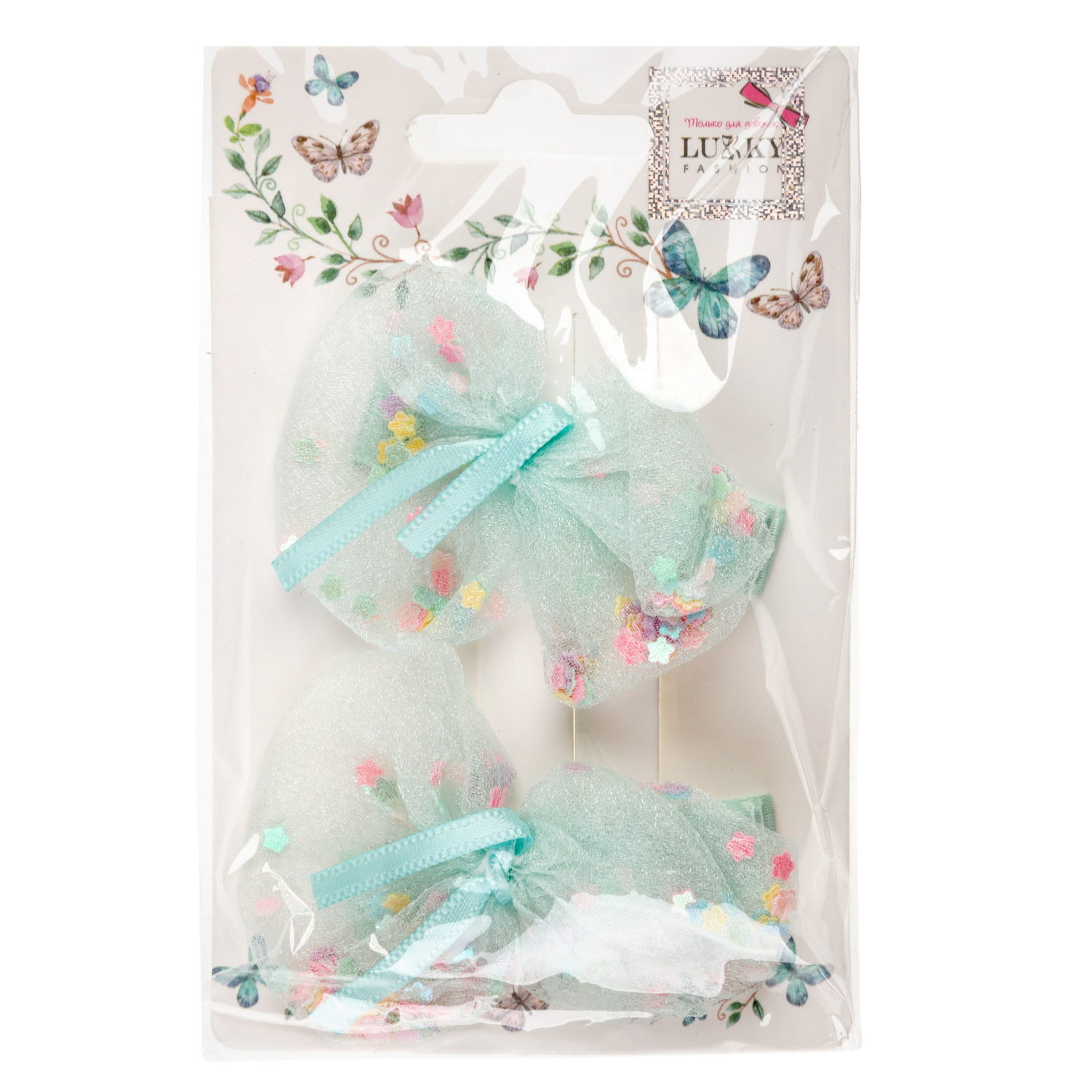 Заколки для волос Lukky Fashion Бантики с блестящей насыпкой, детские, для девочки, зажимы, 4 цвета в ассортименте, набор 2 шт.