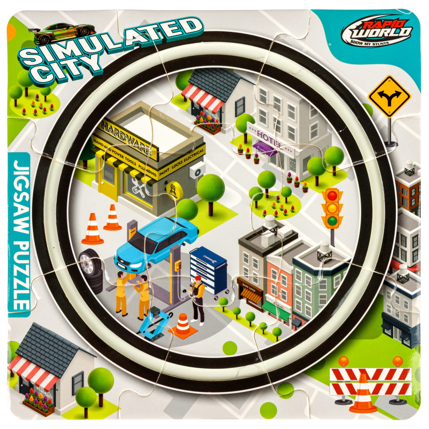 Игровой набор 1TOY Пазл-трек "Мегаполис" с машинкой, 4 вида, 10 деталей