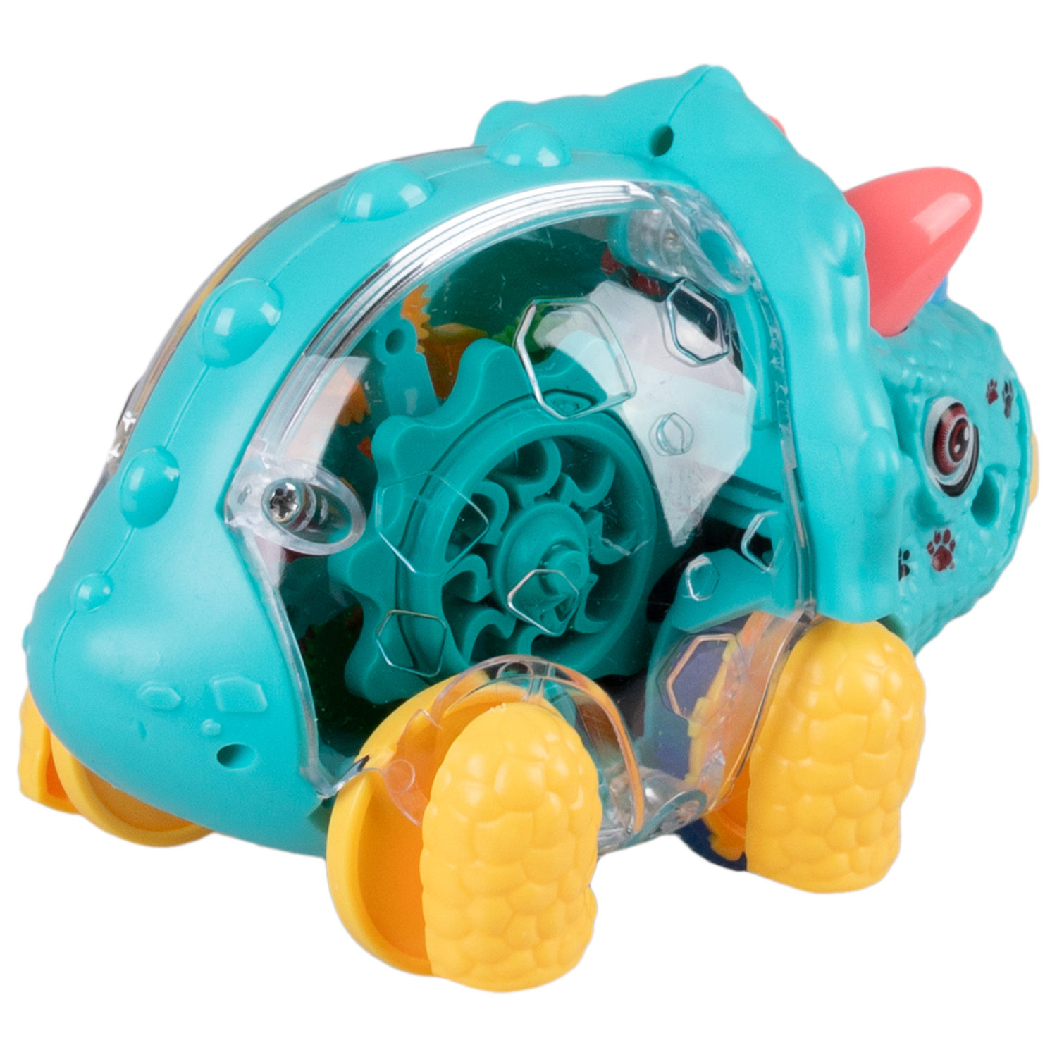 Игрушка прозрачная с шестеренками 1TOY Движок «Трицератопс», со светом, фрикционная, 4 цвета в ассортименте