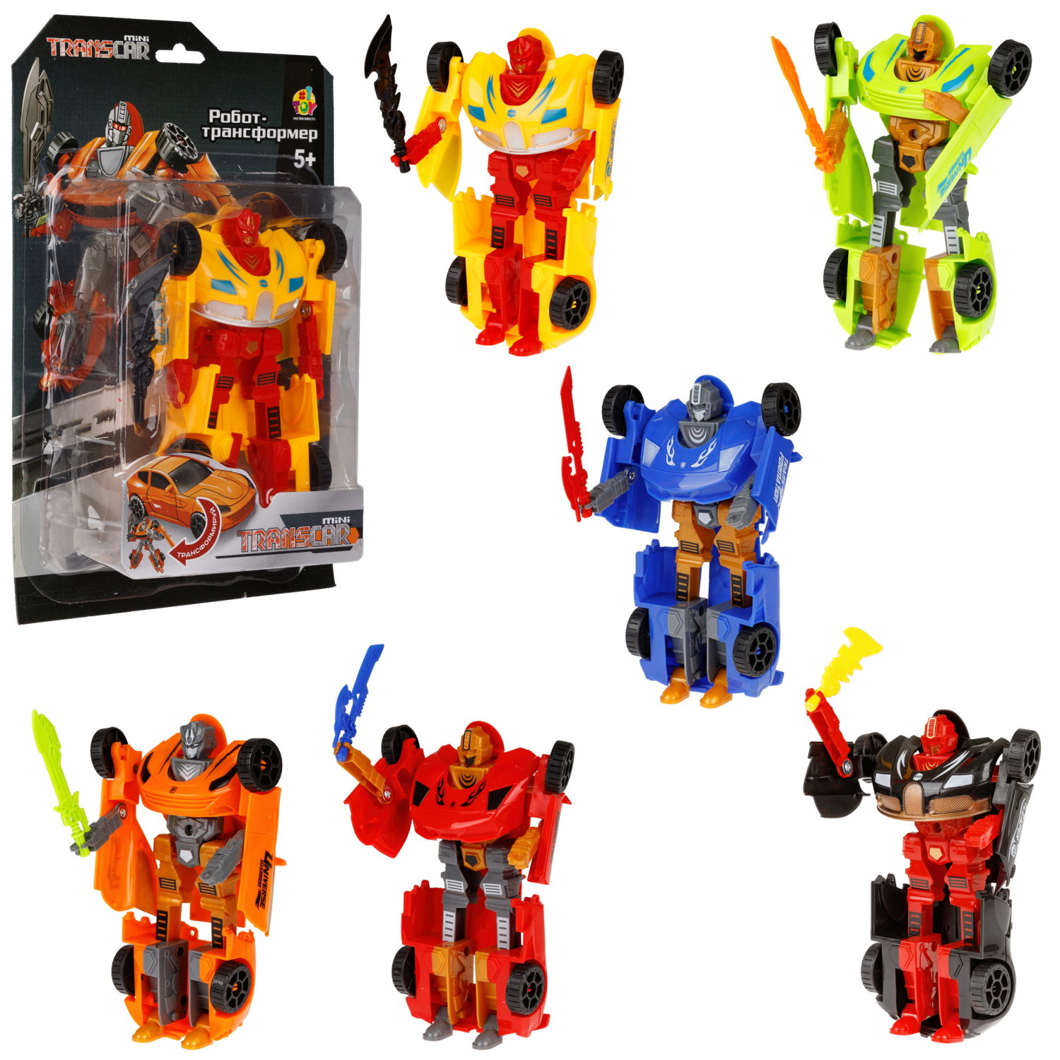 1toy Transcar mini робот-трансформер, 8 см, блистер, в асс. 6 видов