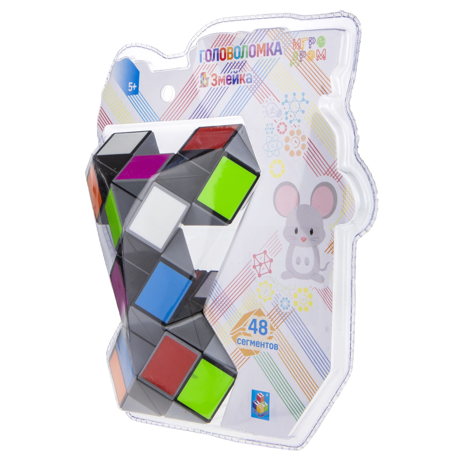 1toy Головоломка "Змейка" разноцветная мышонок (48 сегментов), блистер 21х23х7см