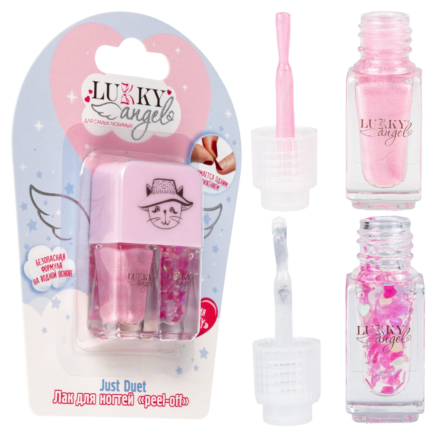 Двойной лак для детских ногтей Lukky Angel Just Duet серебряный металлик и красный с блестками, 2 по 4 мл