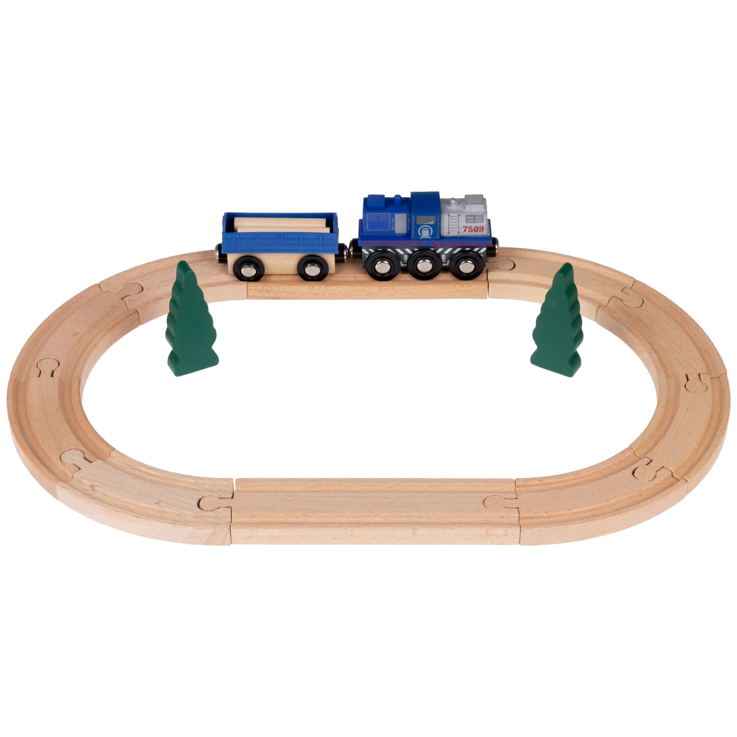 1TOY Goodok наб. ж/д базовый "В добрый путь!" с синим дерев.грузовым локомотивом с вагоном с 3 бревнами,16 дет.,кор.