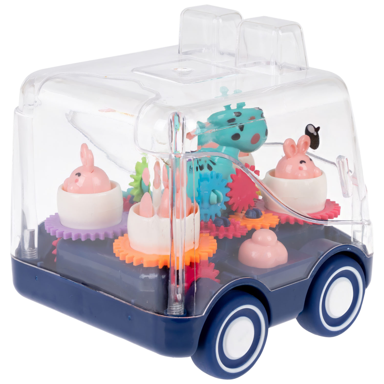 1toy Движок Веселый автобус прозрач. с механизмом, фрикц., синий