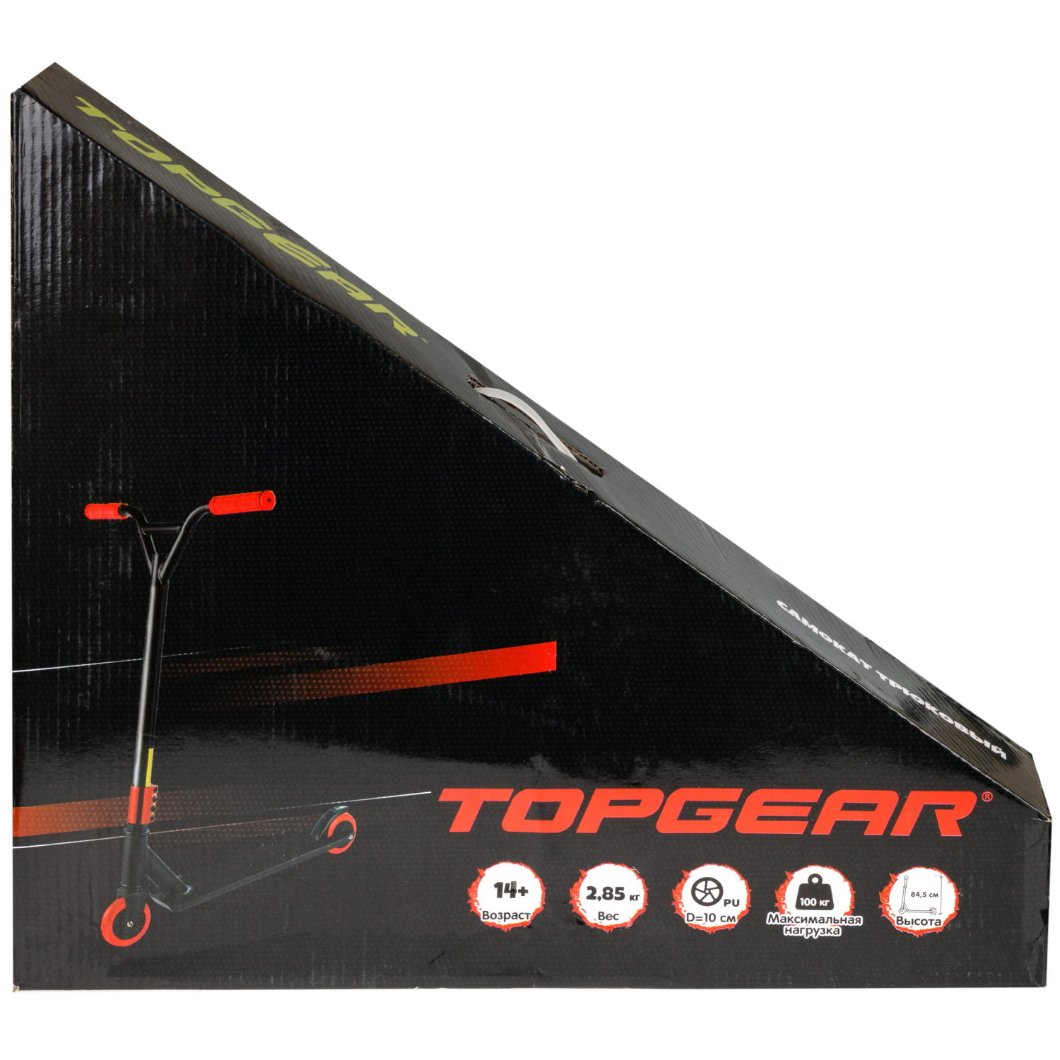 Самокат трюковый Topgear, 2-х кол. PU 2х100 мм, неопреновые грипсы, 48,5*83*64 см,, до 100 кг, черно-красный
