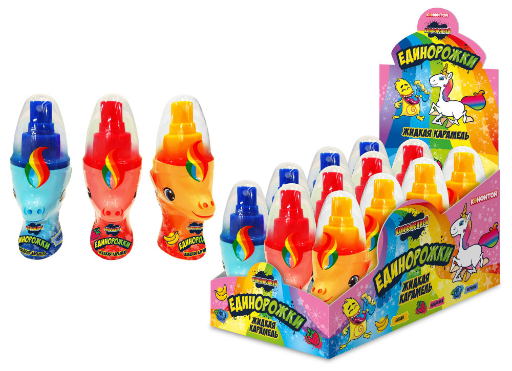 КОНФИСПРЕЙ Единорожки жидкая карамель, блок 12 шт. (50мл х 12 х 12)