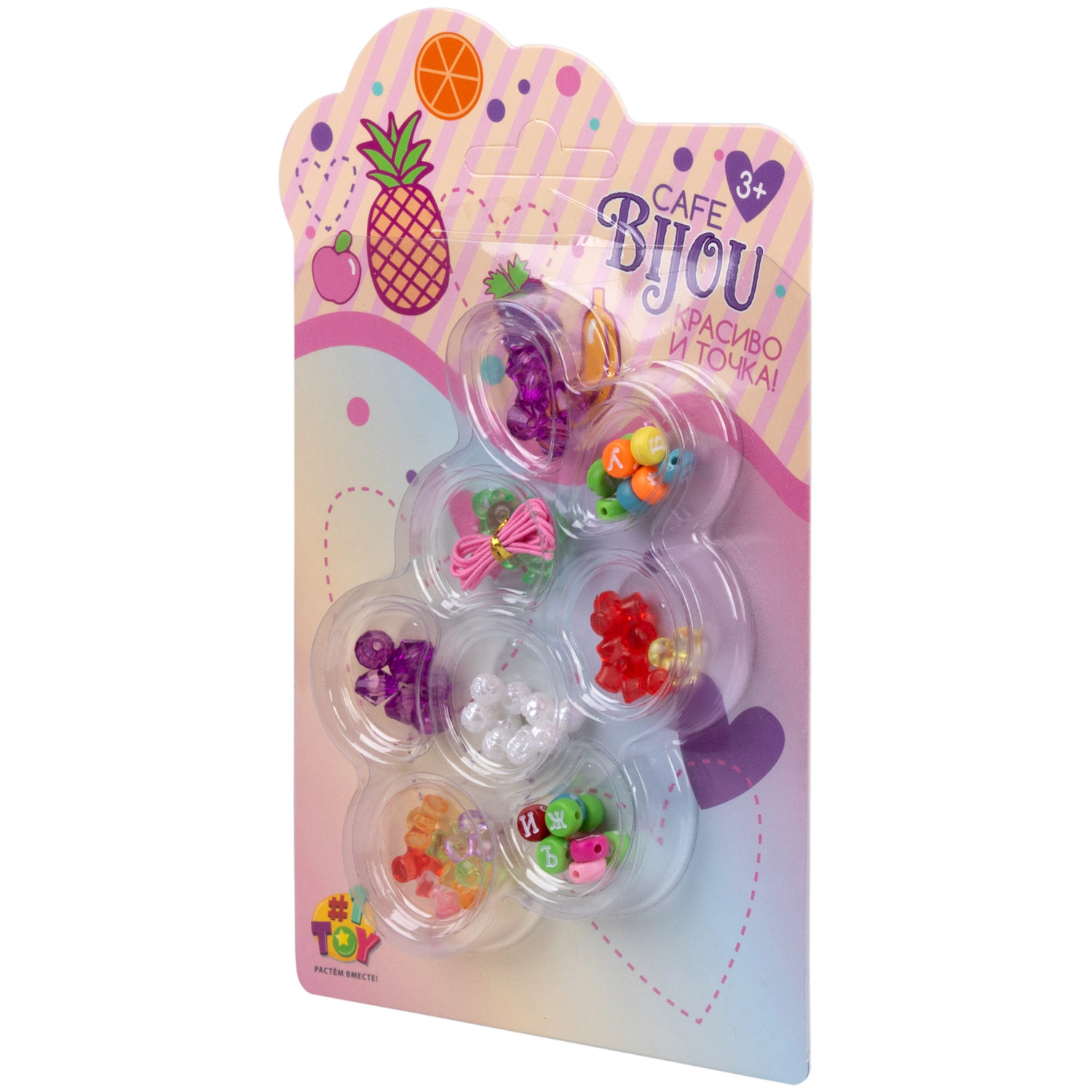 1TOY наб.бусин."Café Bijou" фрукты 5 видов в асс., блистер 12*19см, 20 шт.в дб.