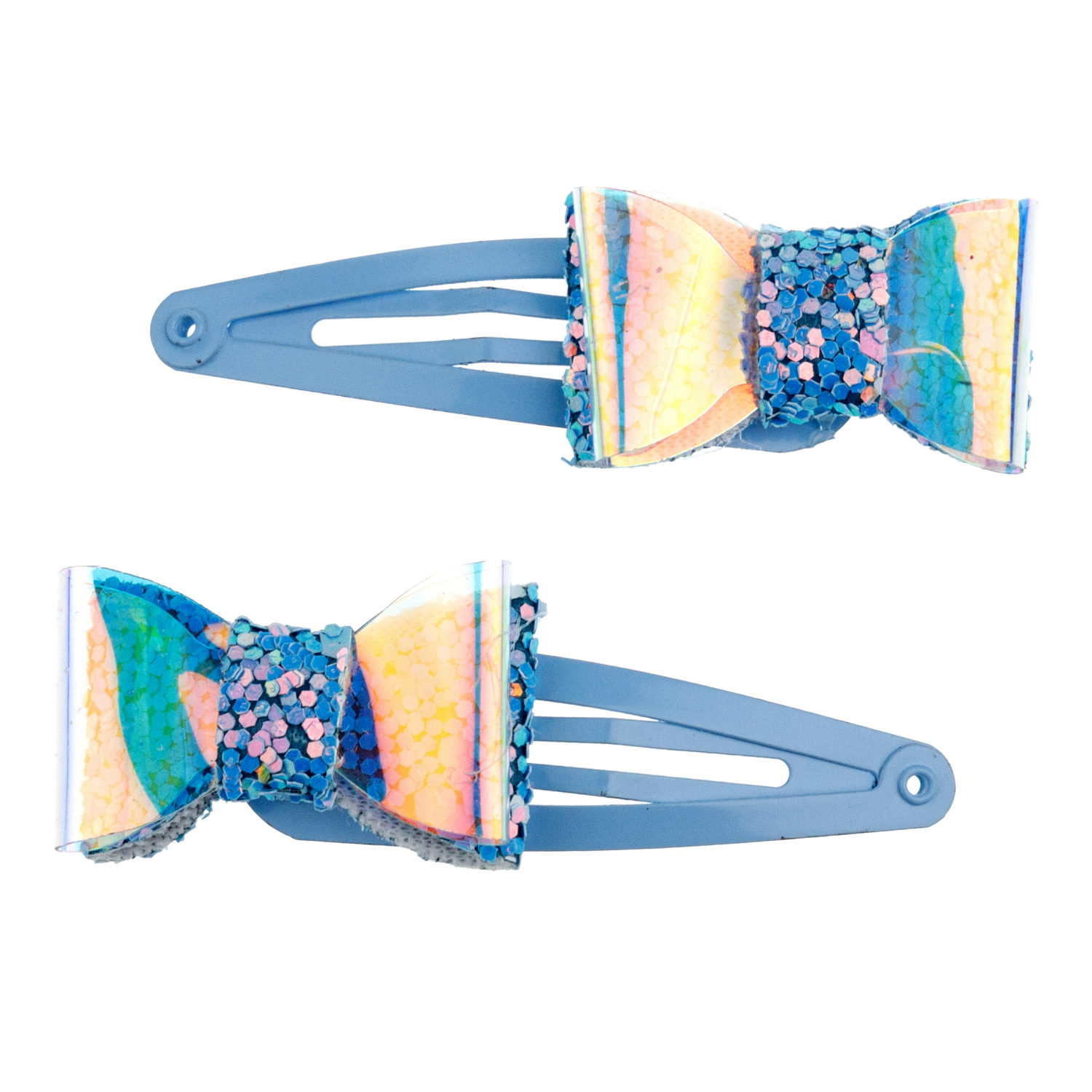 Набор заколок для волос Lukky Fashion Бантики голография с блестящкй посыпкой, клик-клак, 6 шт.