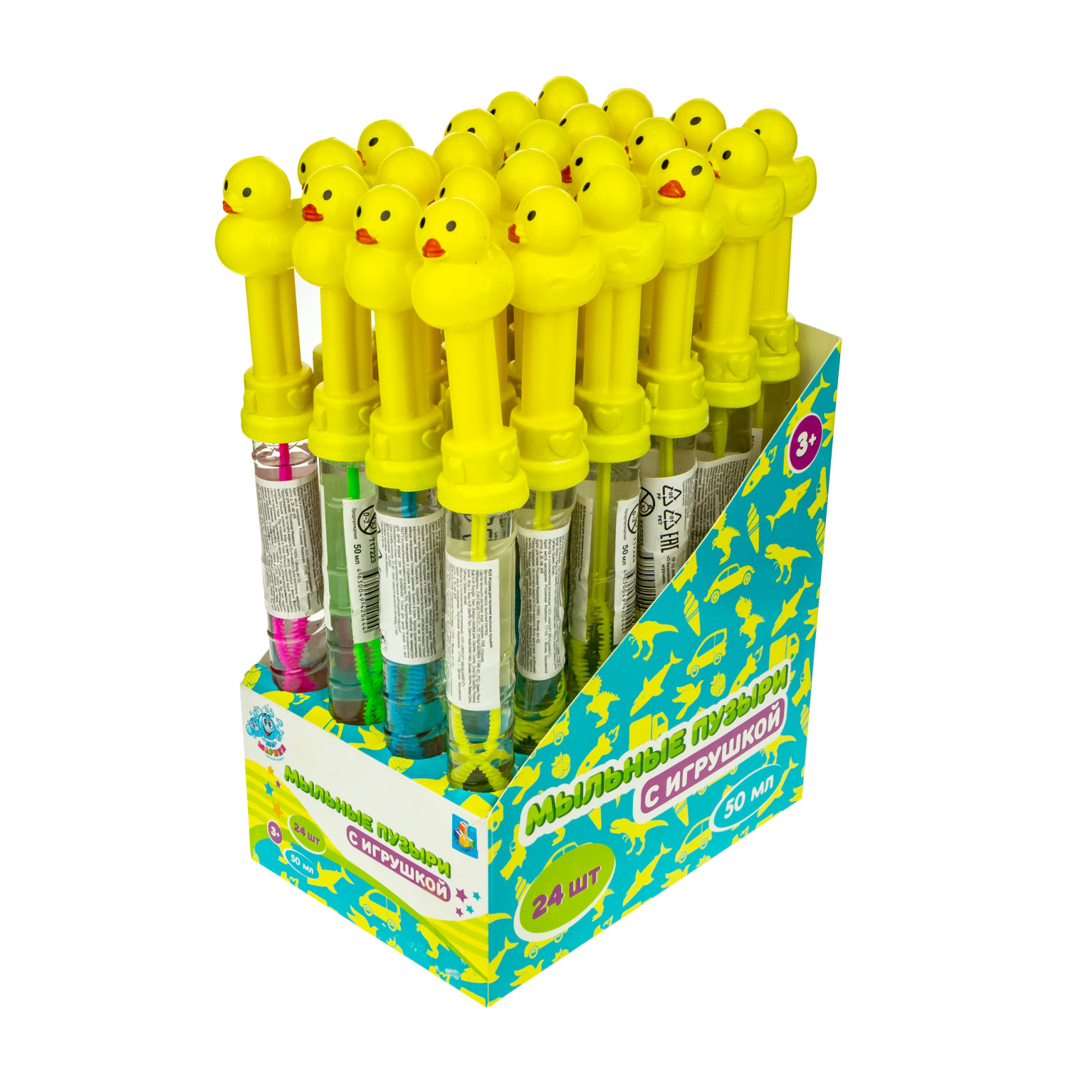 Мыльные пузыри с игрушкой 1TOY Мы-шарики! Уточка, 50 мл, 4 цвета в ассортименте