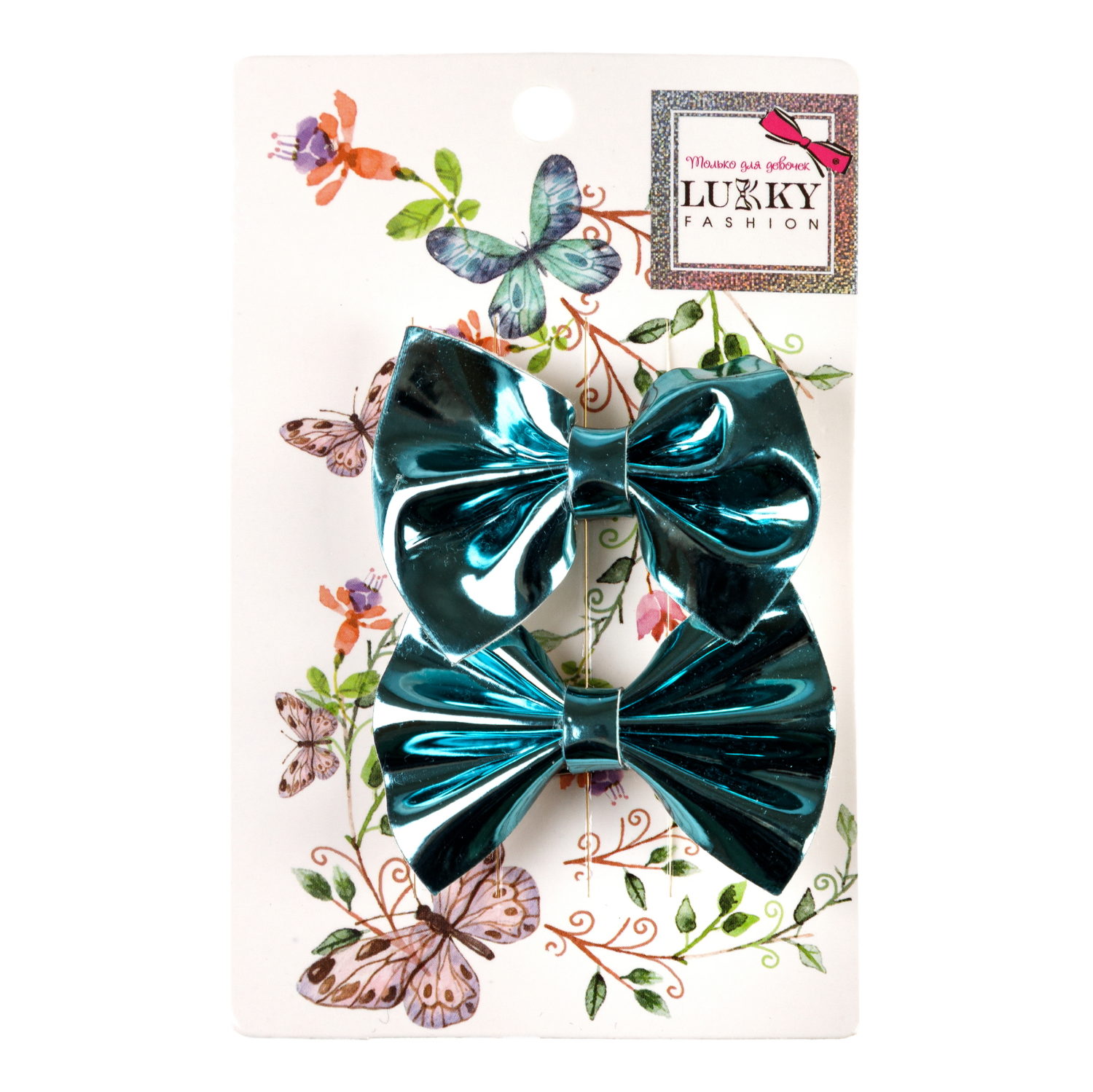 Заколки для волос Lukky Fashion Бантики Голография, детские, для девочки, зажимы, 4 цвета в ассортименте, набор 2 шт.