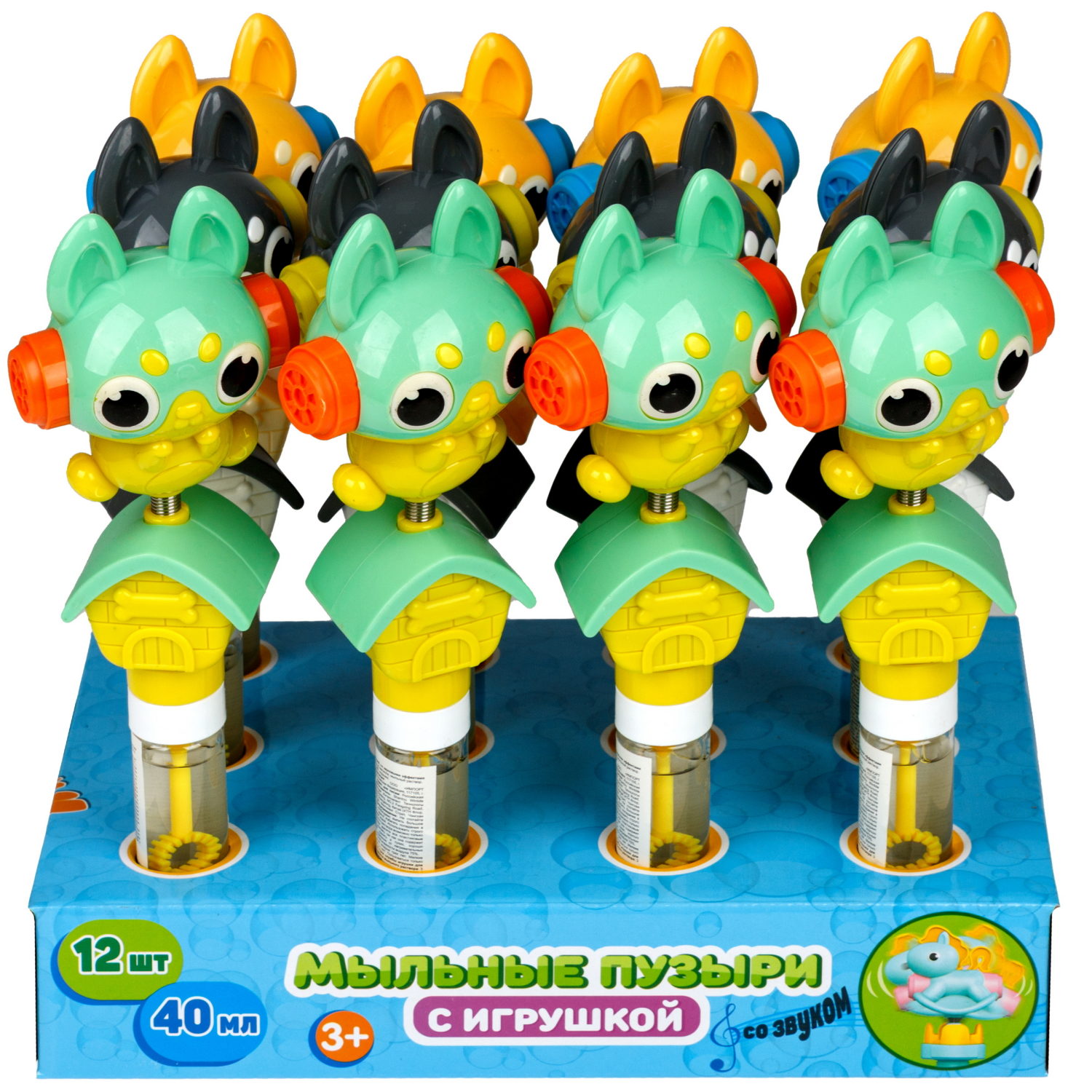 Мыльные пузыри с игрушкой-качалкой 1TOY Мы-шарики! Собака, 40 мл, 3 цвета в ассортименте