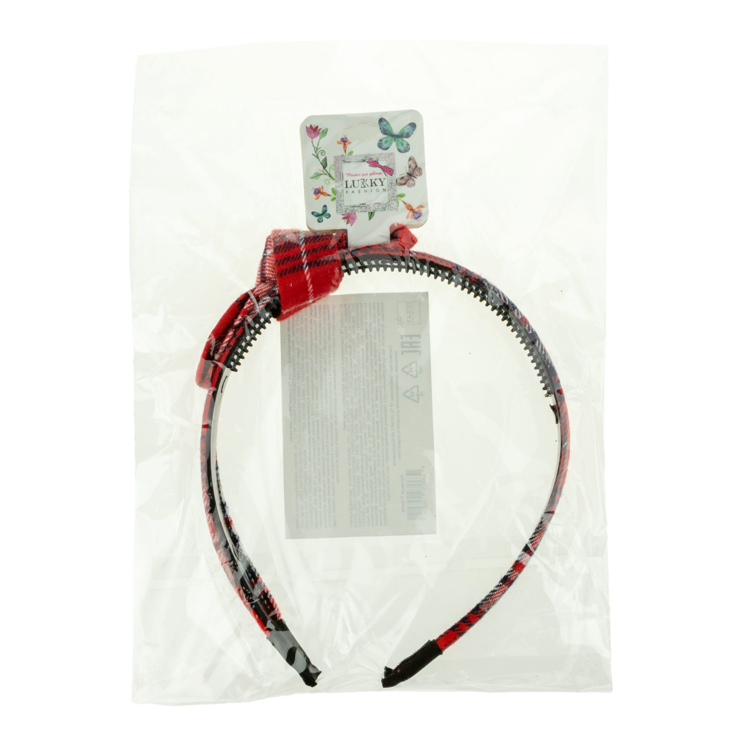 Lukky Fashion ободок для волос с большим бантом текстиль, клетка, 1 шт