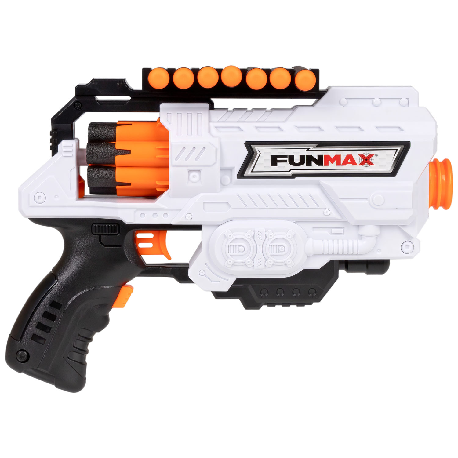 1TOY Funmax "A51" бластер электрический, барабан на 6 выстрелов, в комплекте 16 EVA снарядов, белый