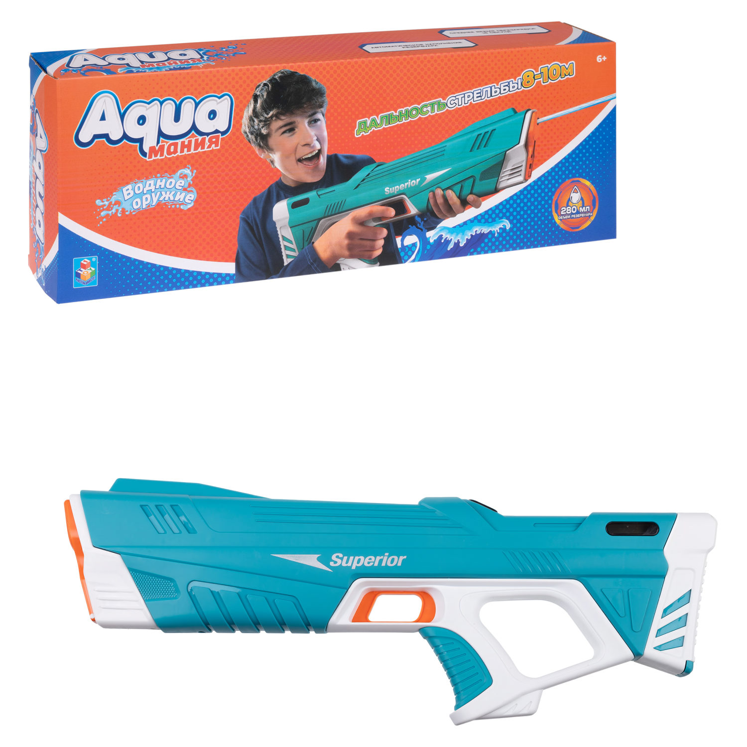 Автоматическое водное оружие 1TOY Аквамания, на аккумуляторе, 43х14 см