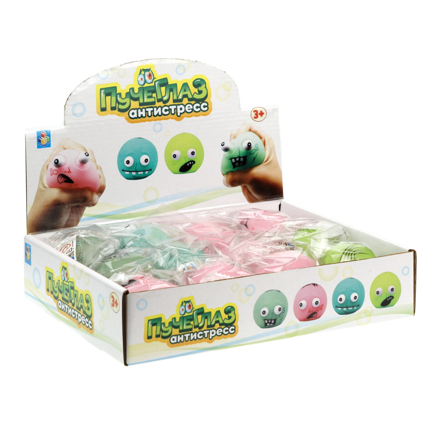 1toy Пучеглаз-антистресс "Зомби" 5,5х5x4,7 см, 4 вида в асс., 12 шт. в д/б