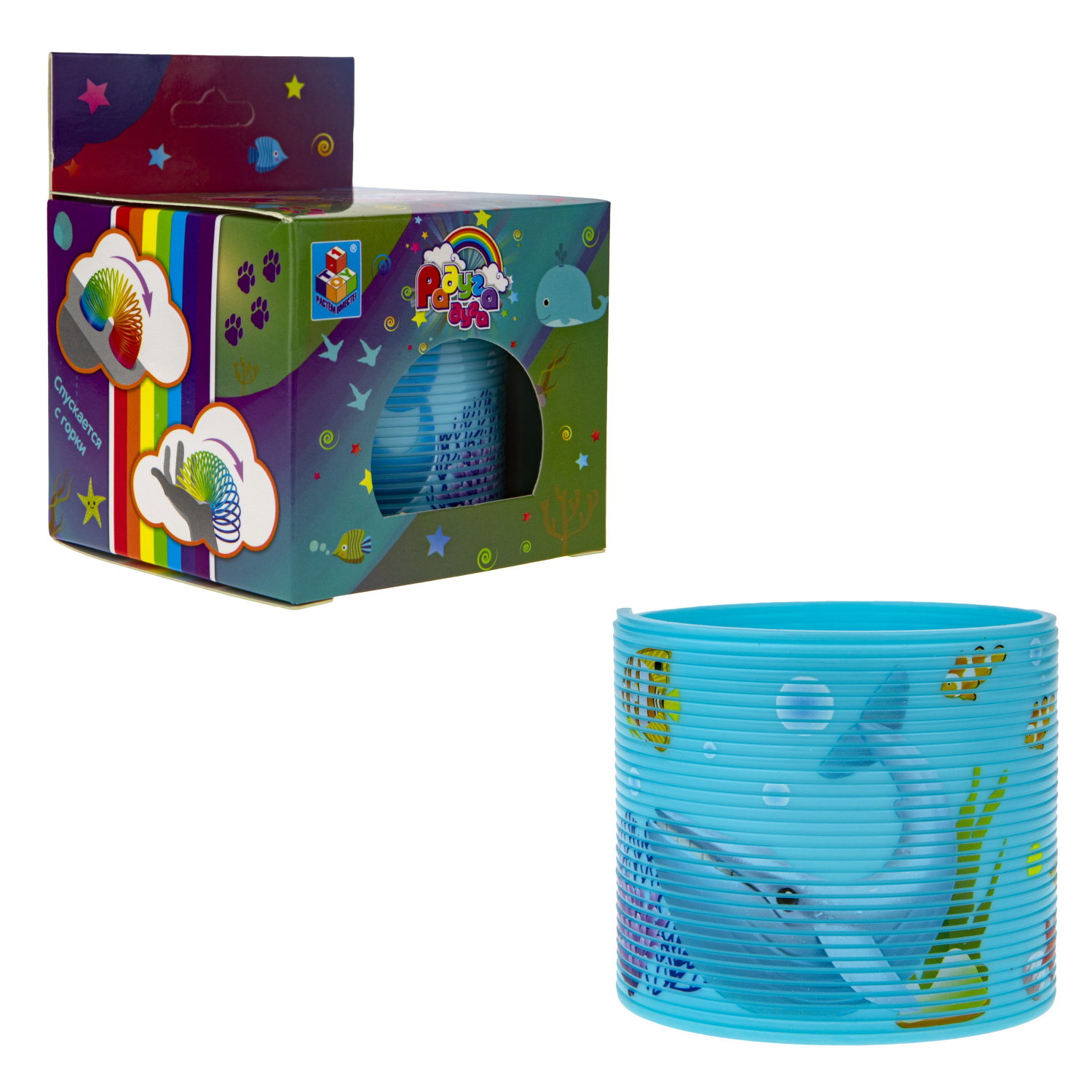 1TOY пружинка Радуга-Дуга морские обитатели, 4 вида в ассортименте