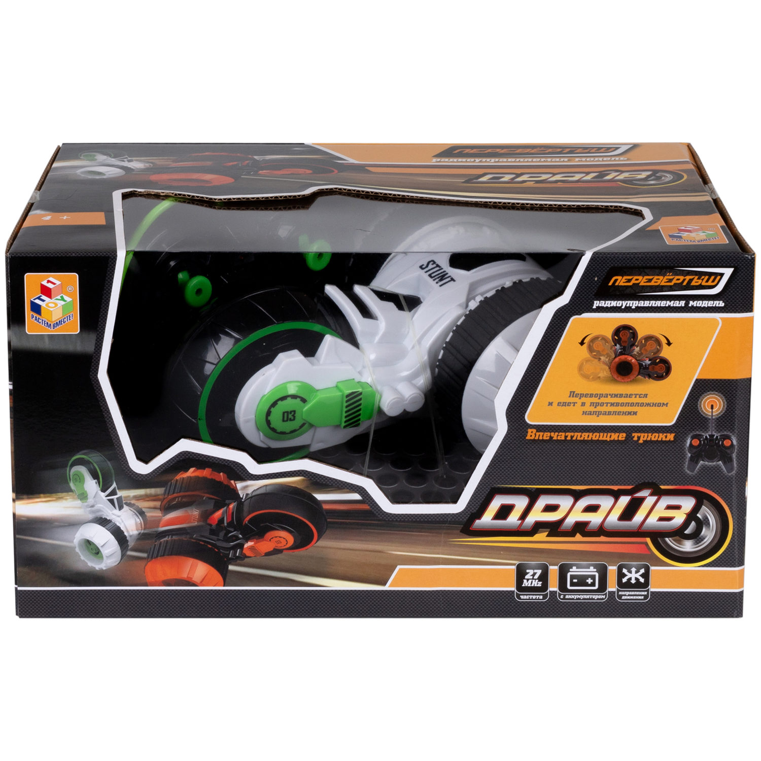 Машинка на пульте управления 1TOY Драйв перевертыш, трюковая, радиоуправляемая, трюкач, белая