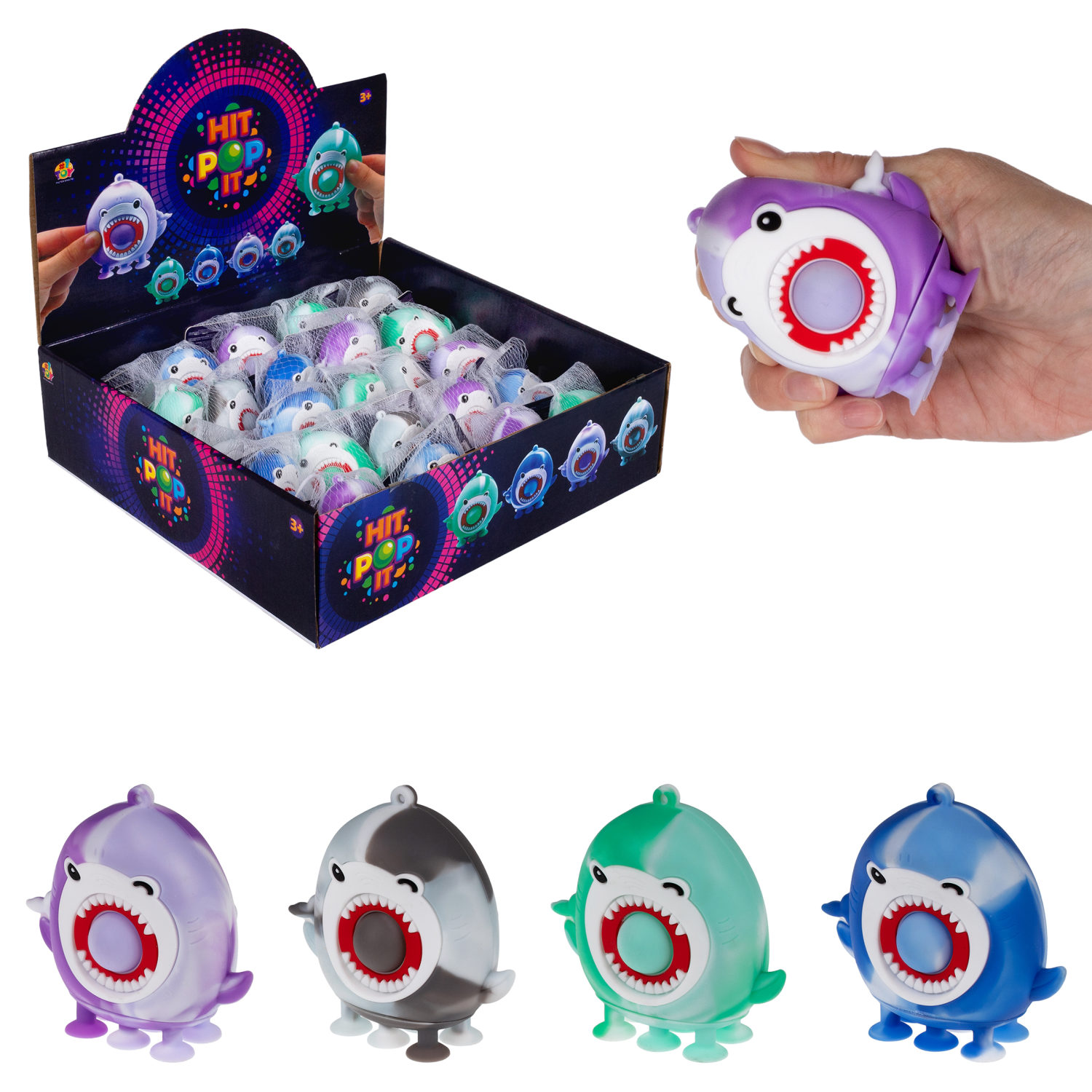 1TOY Жмяка Hit Pop It "Акулы" на присосках 8,5х4х7 см, 4 вида в ассортименте
