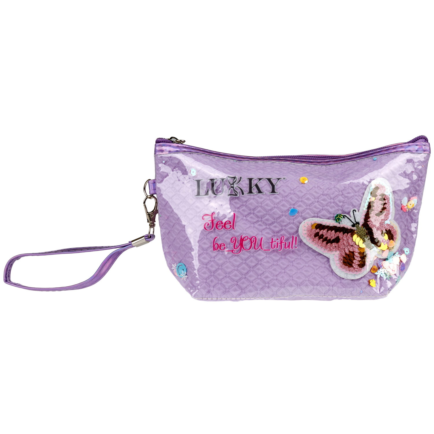 Косметичка с вышивкой и подвижными блёстками Lukky Love Butterfly, 22*14*6 см