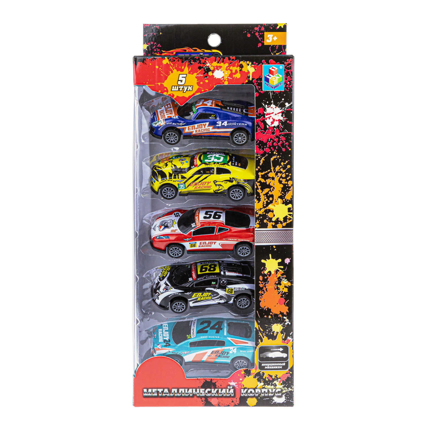 Набор металлических машинок 1TOY Драйв, инерционные, гоночные, маленькие, 7 см, 5 шт.