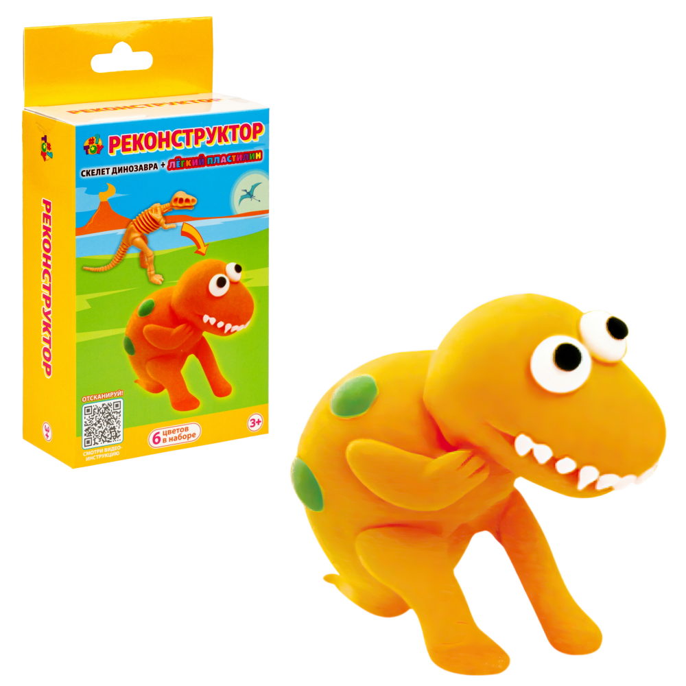 Набор Реконструктор "Тиранозавр", скелет динозавра + лёгкий пластилин, 6 цветов
