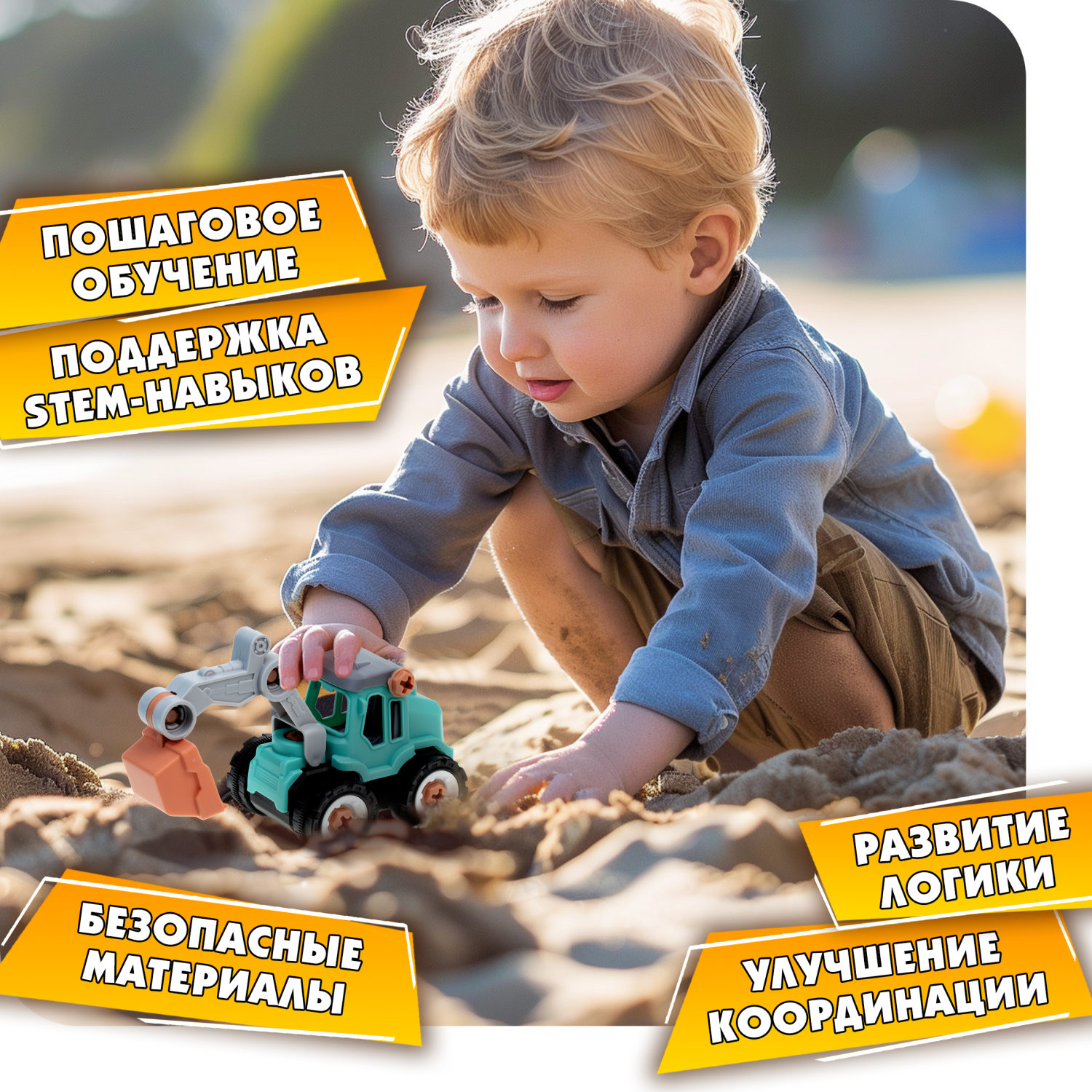 Экскаватор игрушка 1TOY Новостройка конструктор машинка, 36 деталей