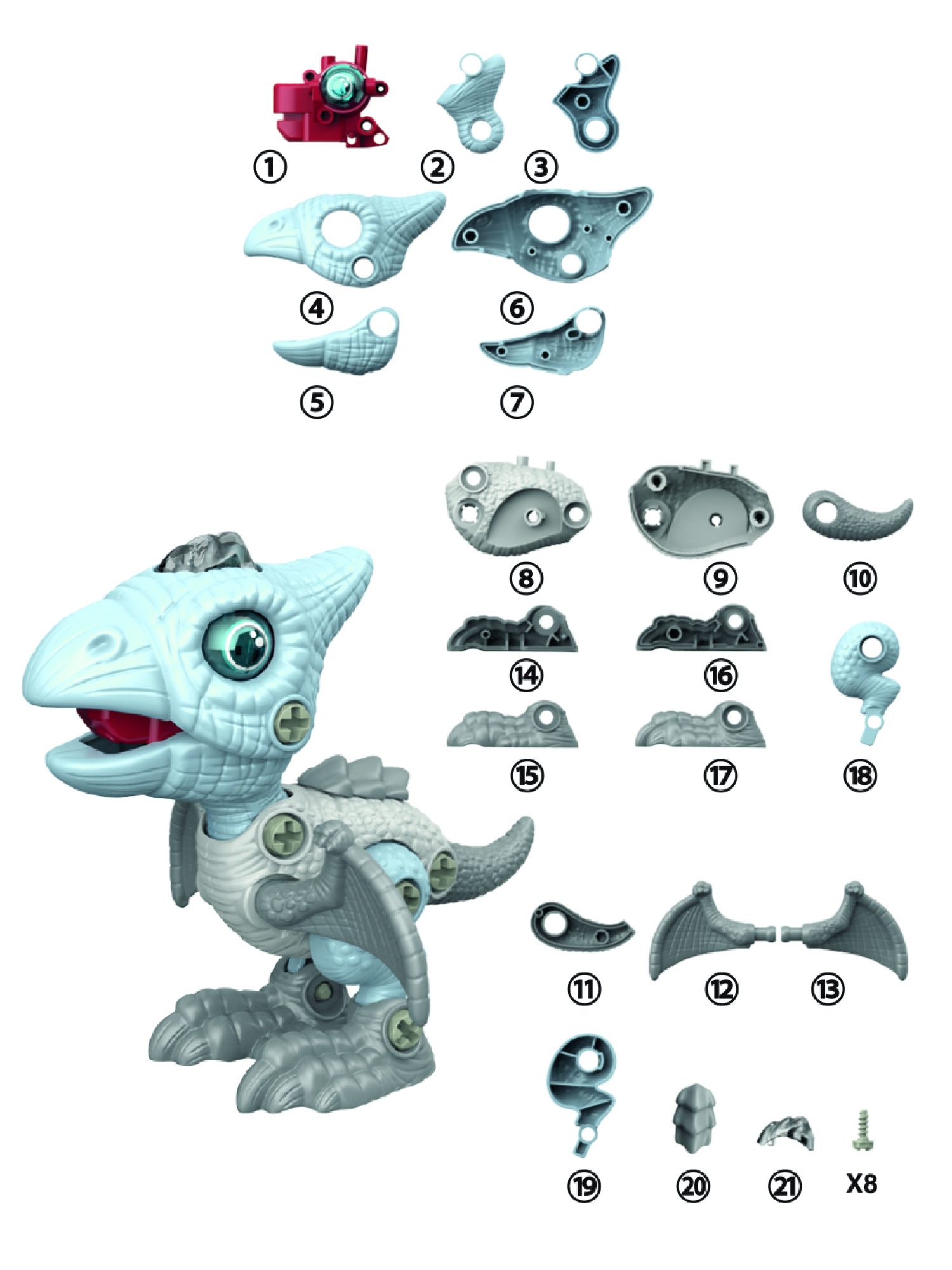 Интерактивная игрушка динозавр 1toy RoboLife Птеродактиль, детская, музыкальная, конструктор, робот, со световыми эффектами, для девочек и мальчиков