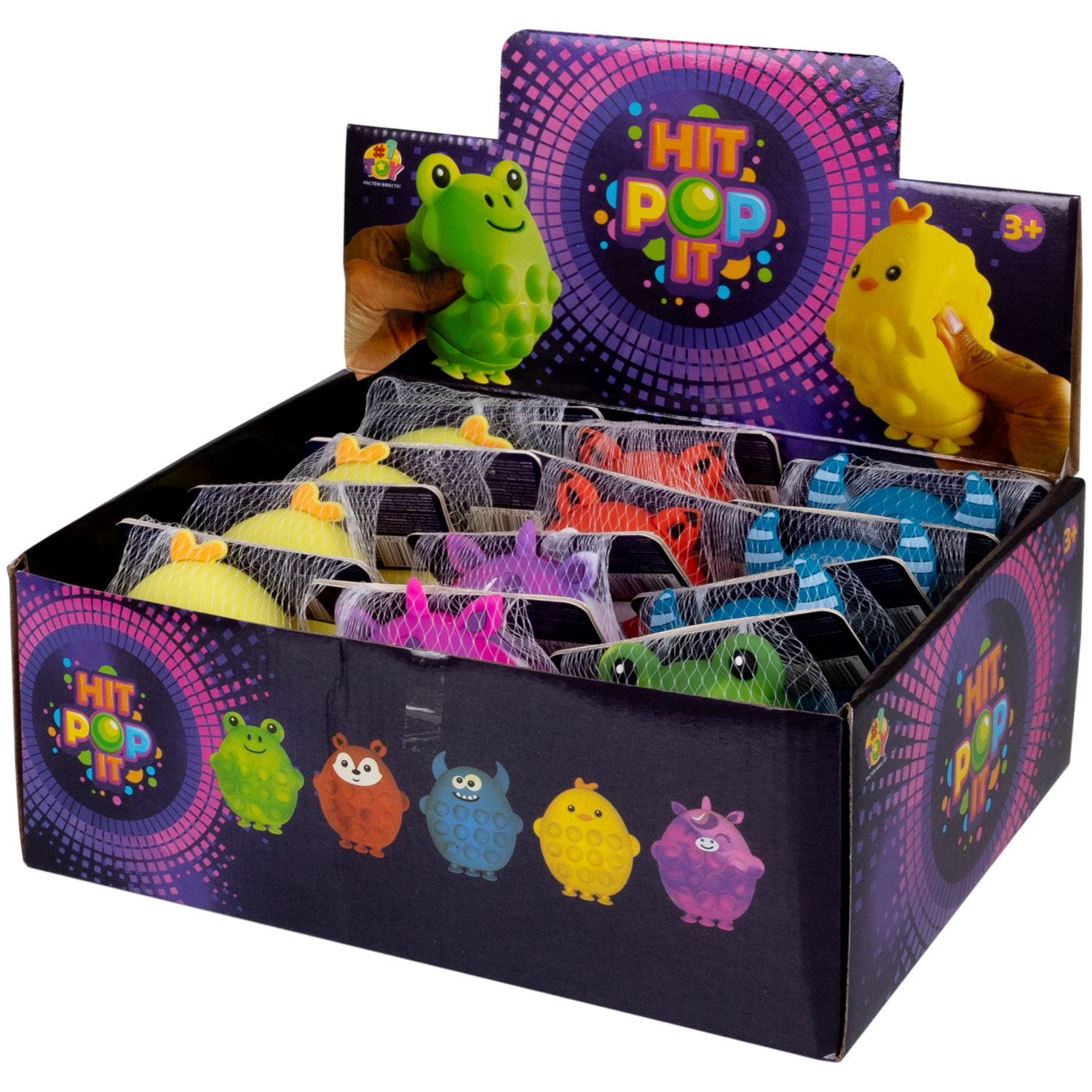 1TOY Жмяка Hit Pop It "Животные" 11х9х5 см, 5 видов на присосках в ассортименте