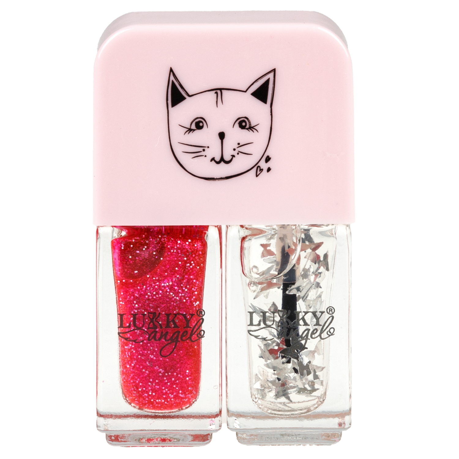 Двойной лак для детских ногтей Lukky Angel Just Duet с серебряными блестками и ярко-розовый с блестками, 2 по 4 мл