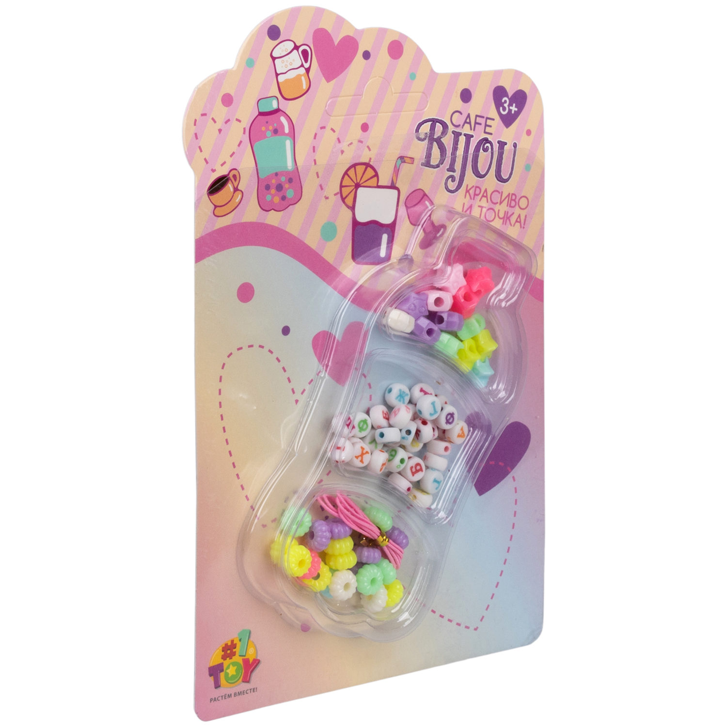 1TOY наб.бусин."Café Bijou" напитки 5 видов в асс., блистер 12*19см, 20 шт.в дб.